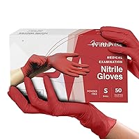 Vista 1 de Guantes desechables de nitrilo color burdeos claro – 50 unidades – Guantes de nitrilo de 3 mil pequeños – Guantes de goma sin polvo ni látex