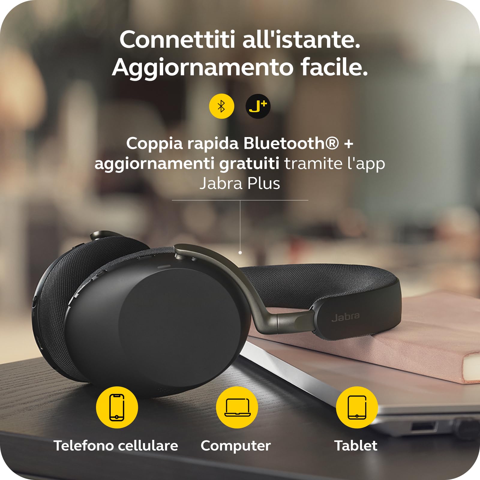 Jabra Evolve3 85 Cuffie Over-Ear Wireless con Microfono, Nero | Per Lavoro, Dongle USB-C, ANC Adattiva, 25h Batteria, per App di Meeting