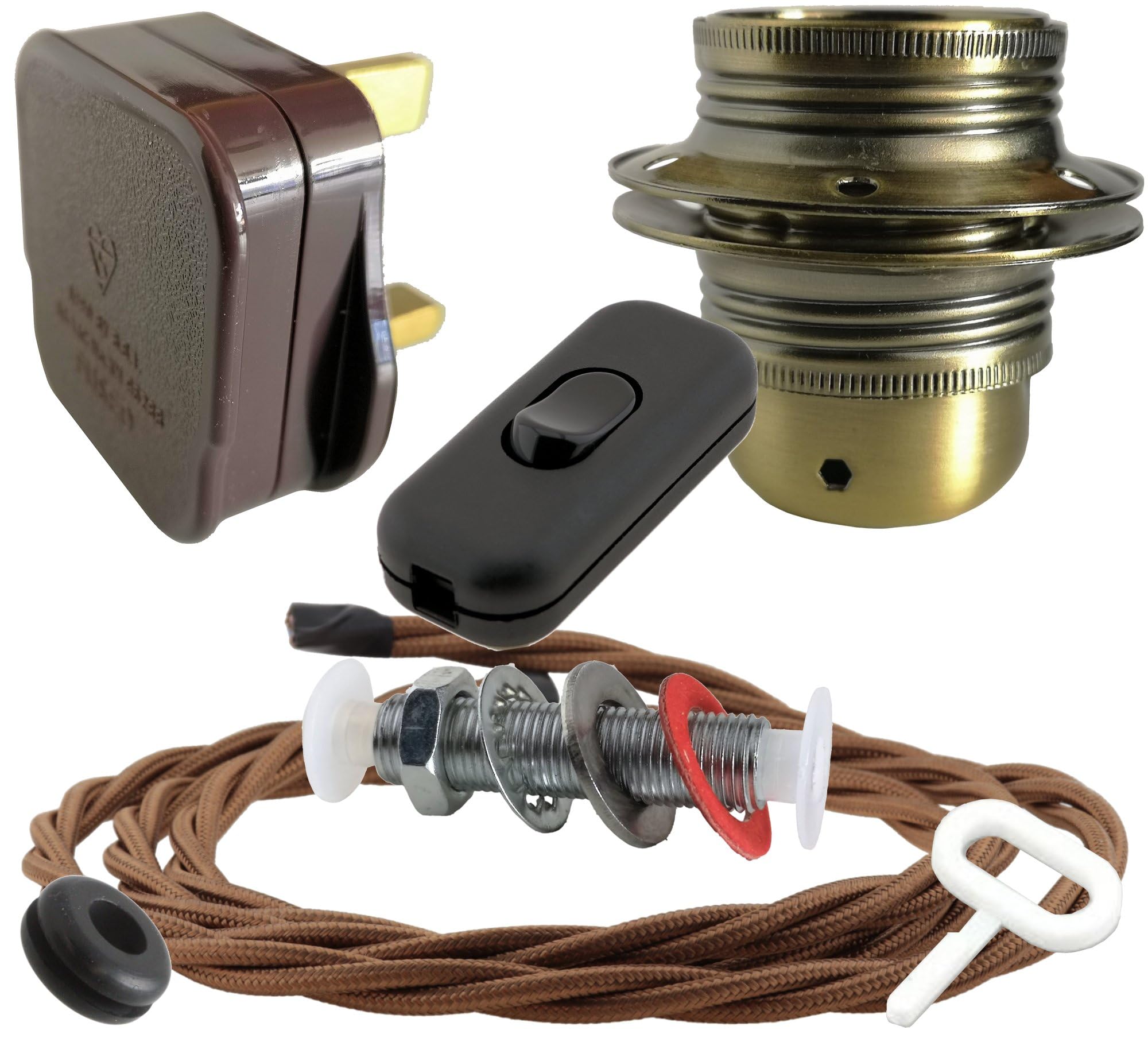 Art Deco Emporium Bronze Lamp Repair And Service Kit|Brown Plug| Flex|Black Switch|E27 Antique Brass Finish Lamp Holder Holder