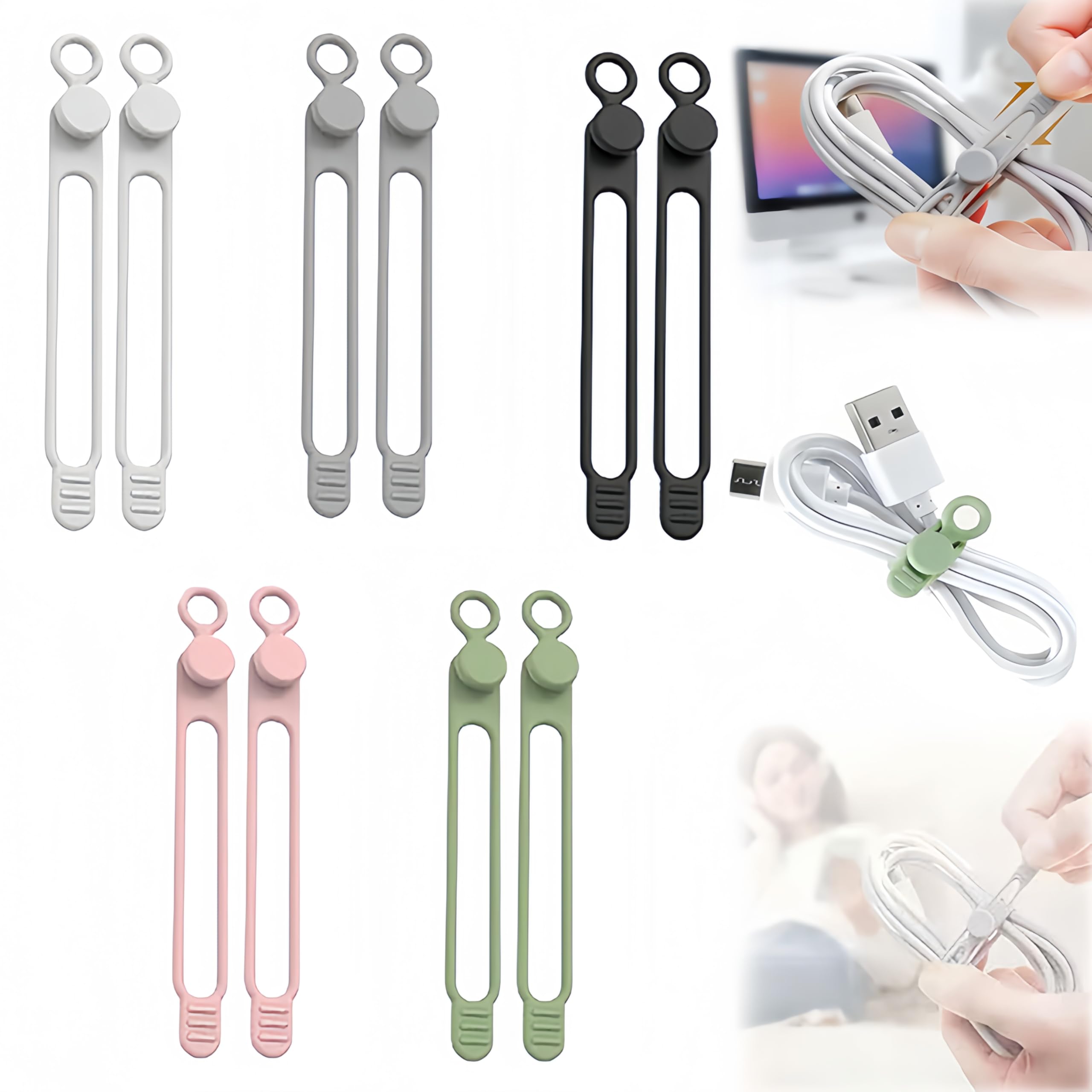 Data Cable Organizer Upgraded Silicone Cable Ties Reusable Cable Management Organizer 106mm Multipurpose Elastic Cord Organizers for Bundling