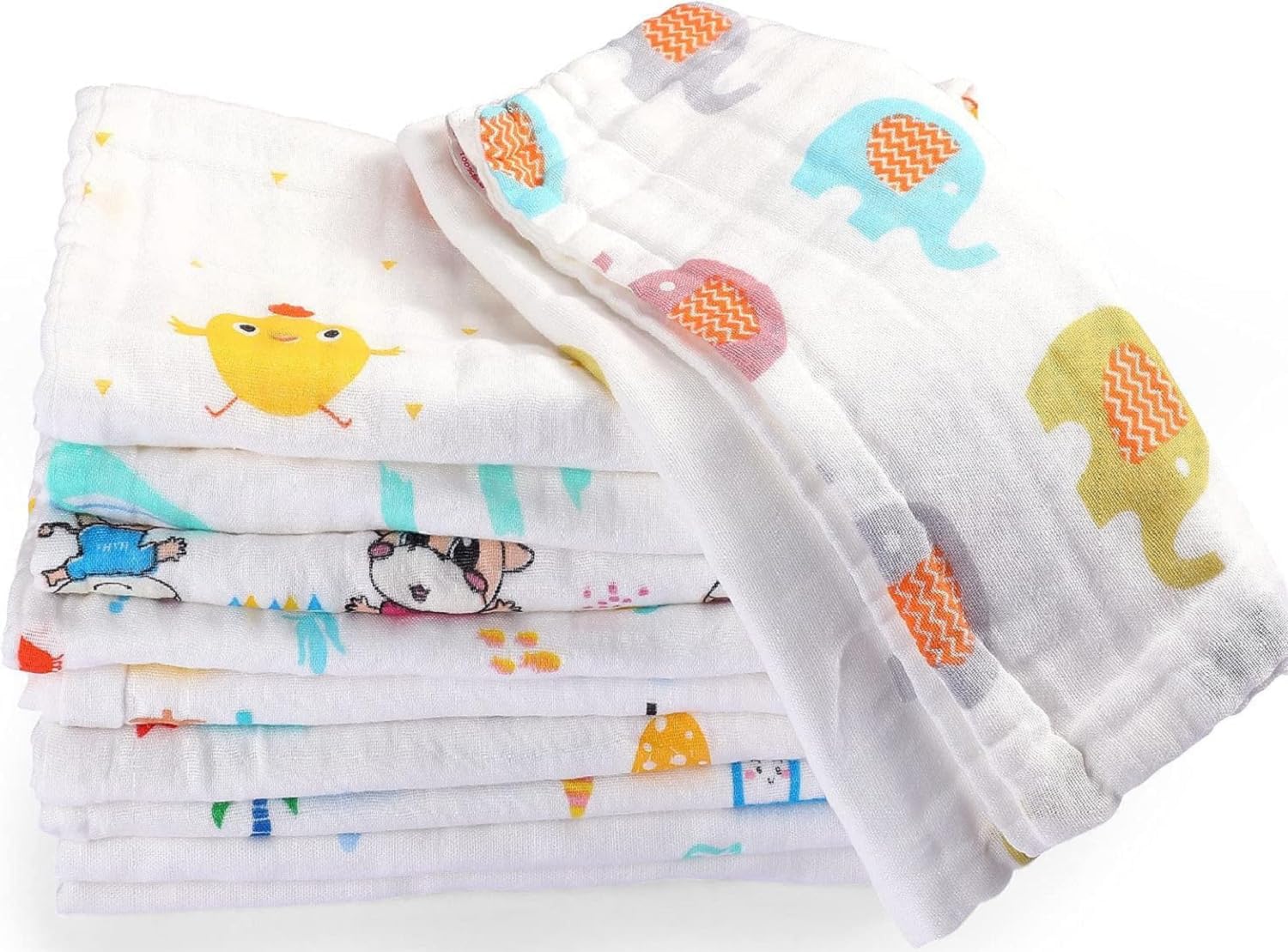 4pcs Muslin Baby Napkin 25x25cm for Newborn Babies with Hanging Loop 100% Ultra Soft Cotton Baby Handkerchief Reusable Breathable Highly Absorbent Quick Dry Face&Burp Square Cloth for Boy&Girl-image-38