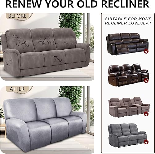 Miniatura 28 de Fundas para sofás reclinables símil cueros, protector de muebles, funda de sofá lavable para mascotas y niños, 4 piezas, color verde militar oscuro