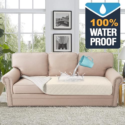 Miniatura 9 de H.VERSAILTEX Funda de cojín para sofá, 100 % impermeable, lavable, funda antideslizante para cojín de mascotas, funda protectora de cojín de asiento