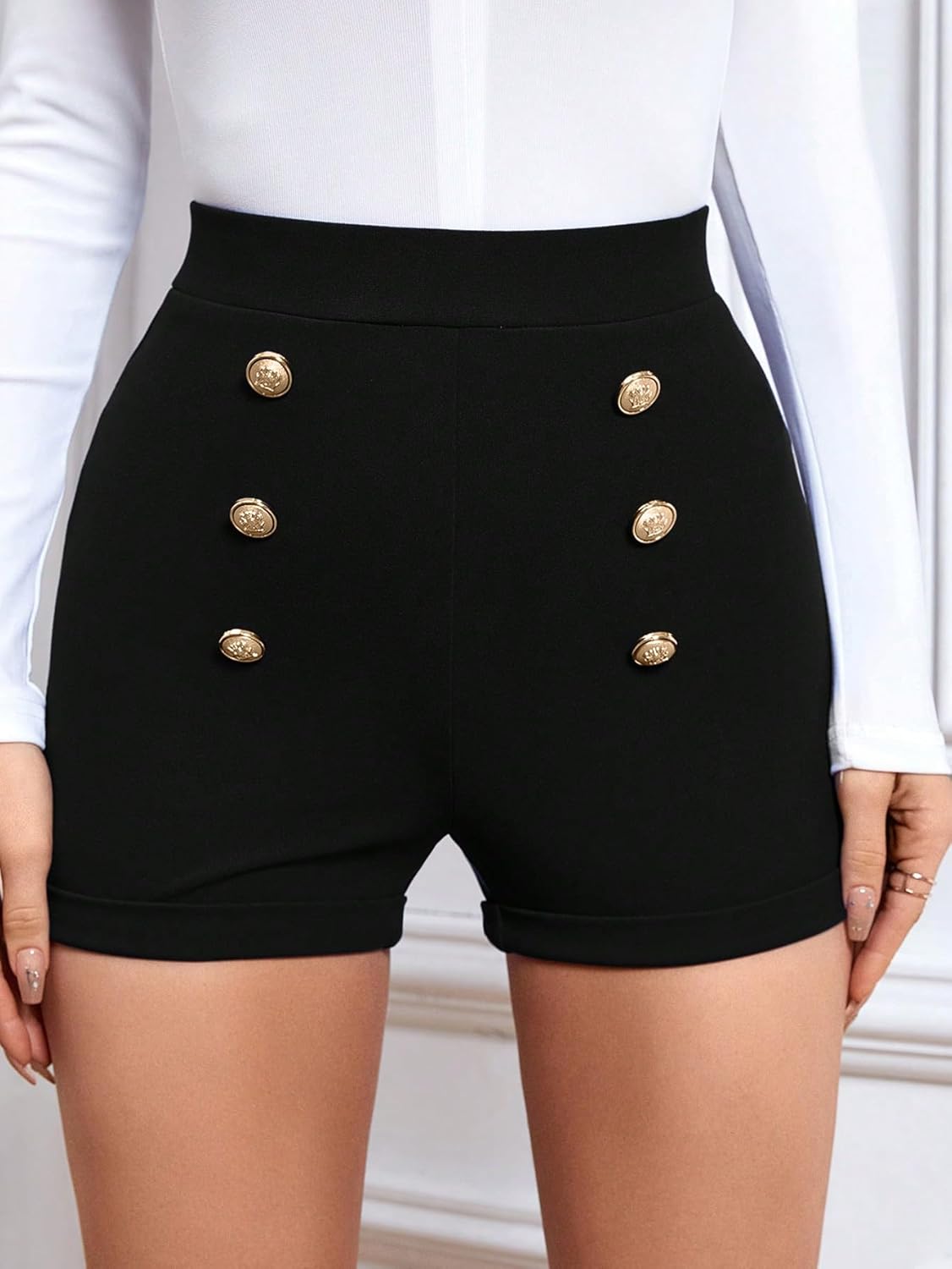 Floerns Women's Elegant High Waist Double Button Office Straight Leg Shorts - Image 5