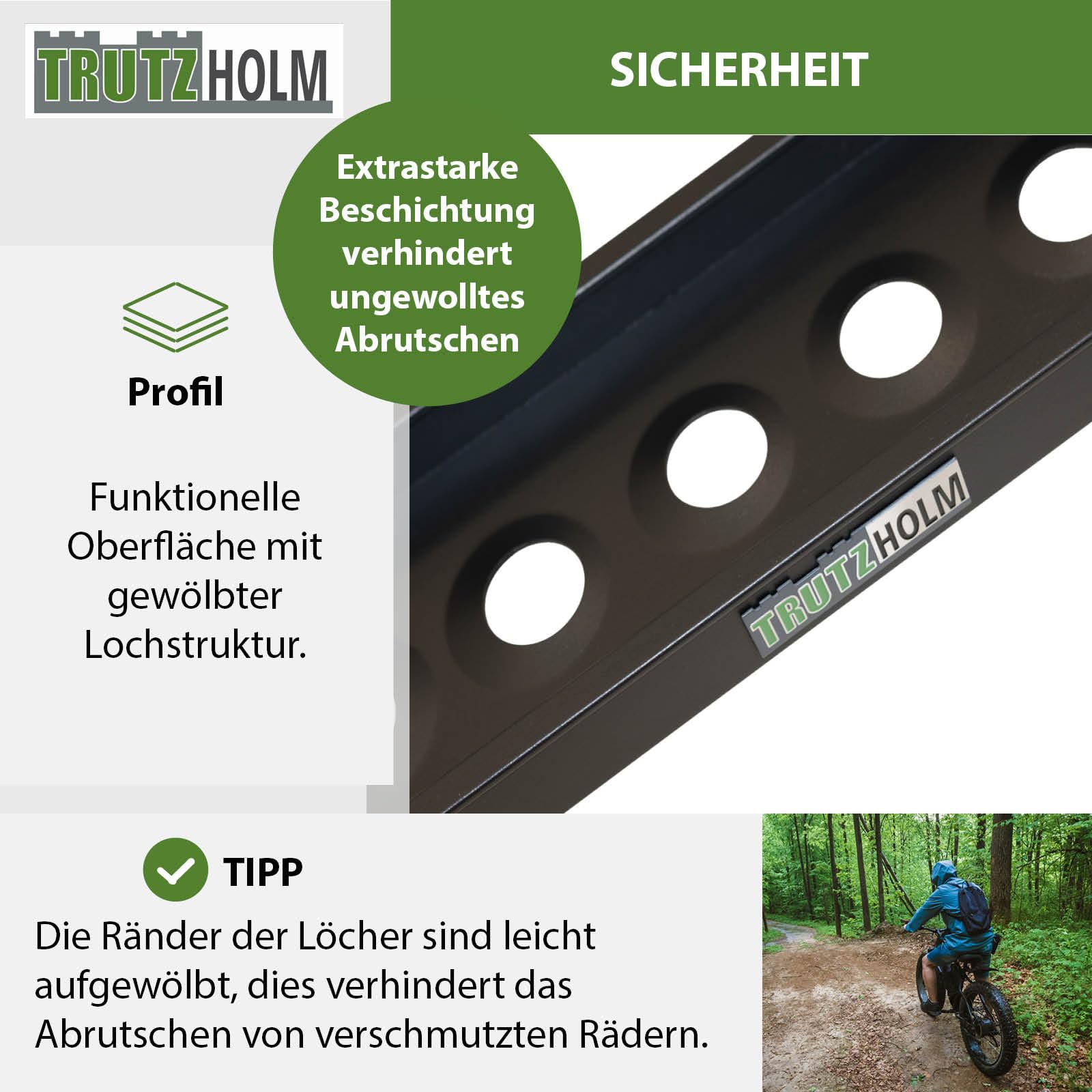 TRUTZHOLM Auffahrschiene Aluminium Gesamtänge 194 cm Traglast 200 kg Verladeschiene Auffahrrampe leicht starr für leichte Motorräder Mopeds E-Bike Rampe Fahrradrampe inkl. 1x Spanngurt in schwarz