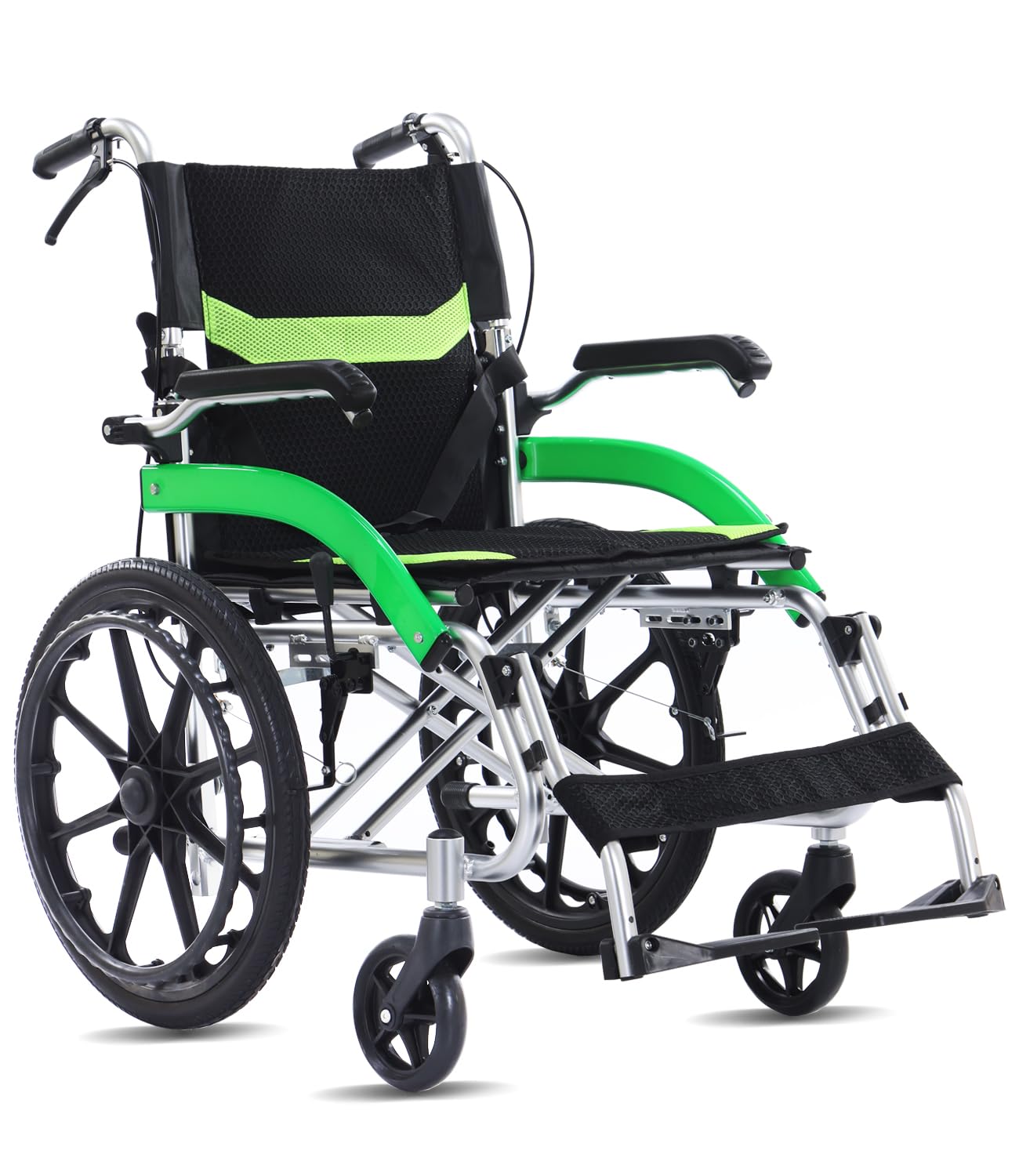 Folding Lightweight Compact Wheelchair for The Elderly Easy to use High-Strength Bracket Aluminum Structure High-Grade PU Shock-Absorbing and wear-Resistant Tires Self-propelled or Assisted use