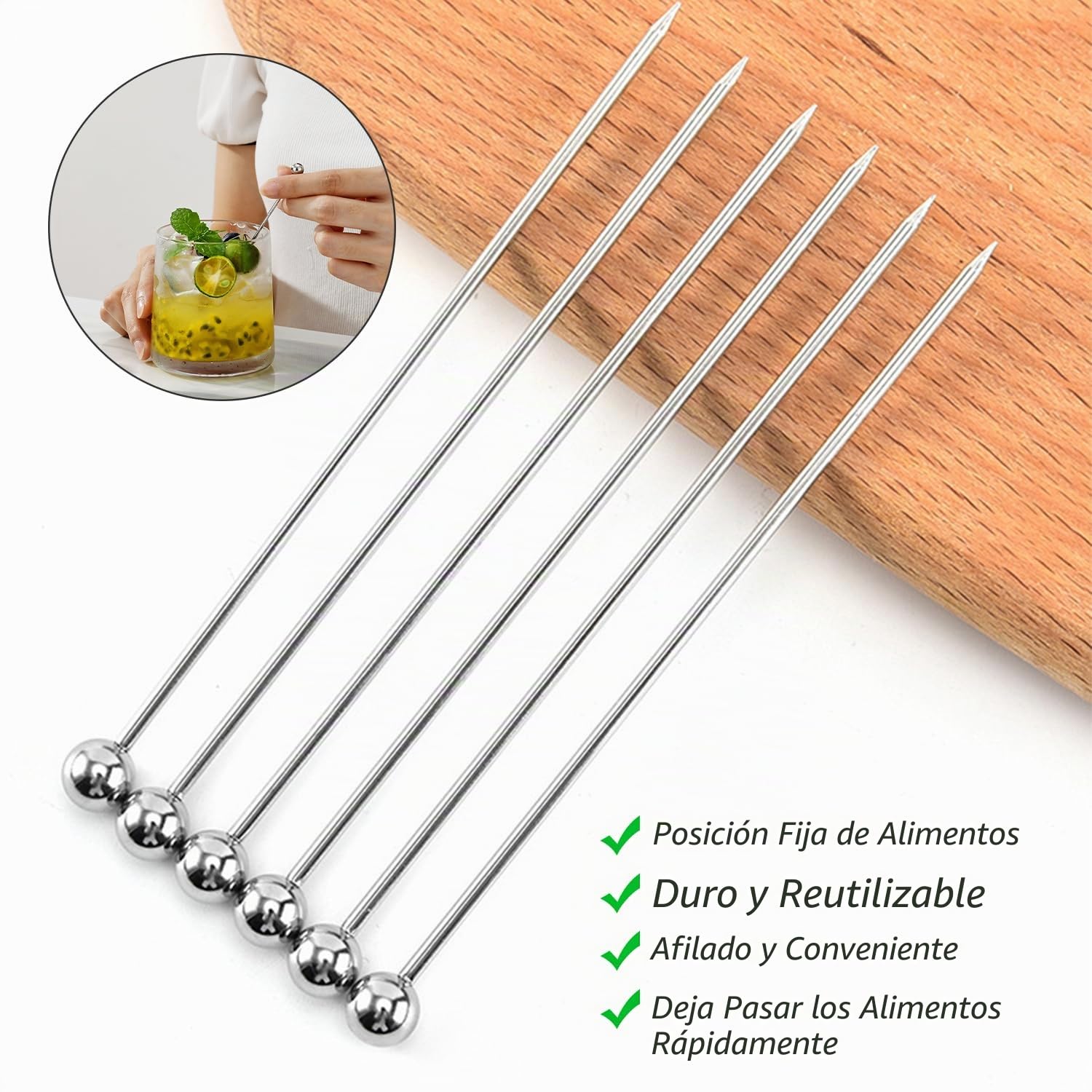 30 Piezas Palillos de Cóctel de Acero Inoxidable, Palillos de Cóctel Reutilizables de Metal, para Fiestas de Vacaciones, Bar, Cócteles, Aperitivos de Barbacoa, Decoraciones de Frutas y Frutas