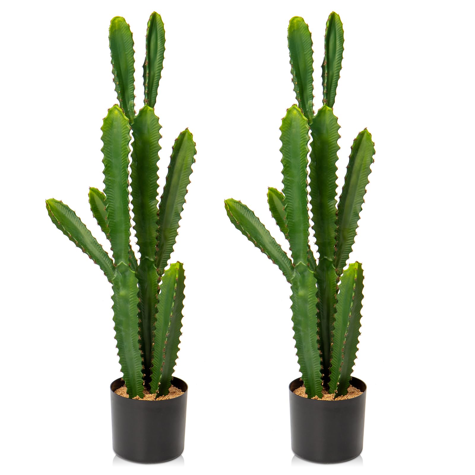 Oairse 82cm Tall Fake Cactus Plant Potted 2 Pcs Large Faux Cacti Plant with Black Pot Artificial Plants Indoor Outdoor for Home Office Decor Fake Floor Plants for Living Room Bedroom Corner Decoration