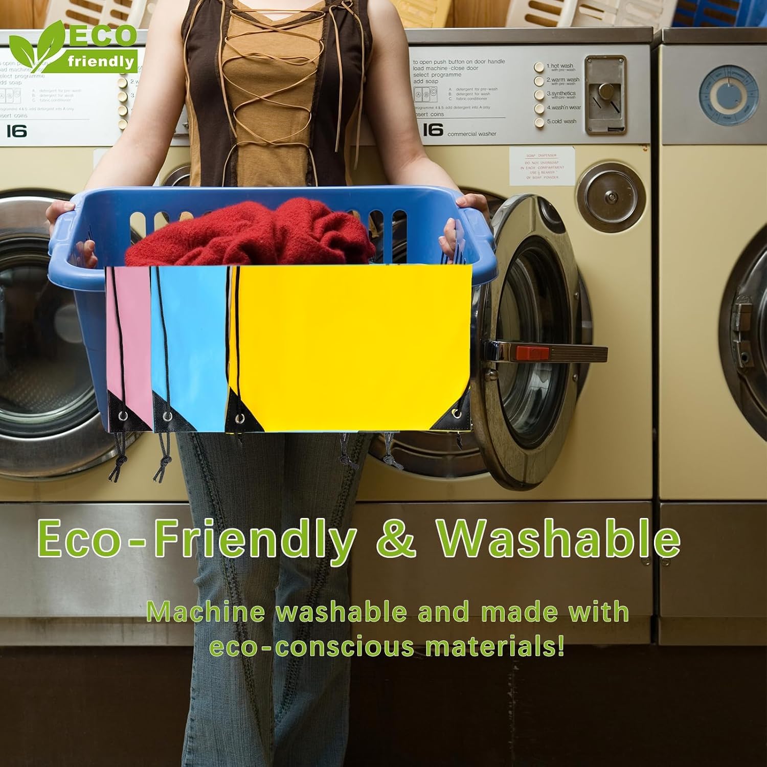 CODOBON Lightweight Drawstring Backpack with 2 Compartments Holds 14" Laptop & Shoes | Foldable to Phone Size, Zip Pocket with Cable Port | Economical for Gym, Travel, parties (Multi -6-colors 18pcs) - Image 7