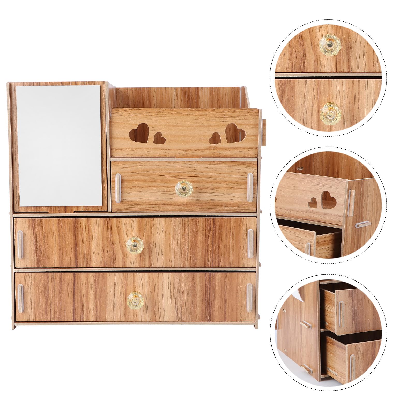 Organizer Trucchi da Tavolo in Legno Specchio e Cassetto