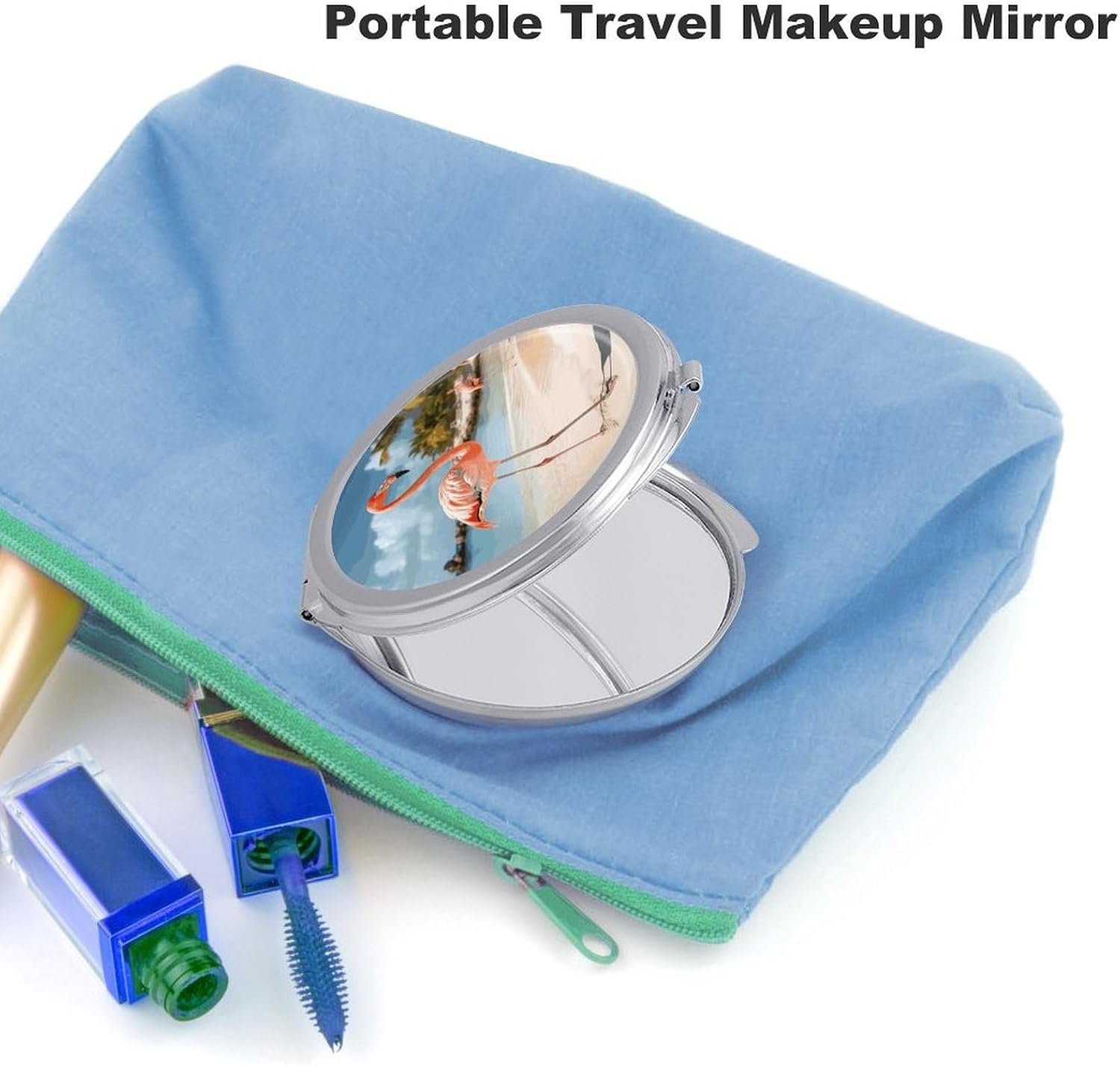 Beach Flamingo Travel Makeup Mirror,Compact and Portable Makeup Mirrors with Mirror Cover,Pocket Mirror for Home, Hair Salon and Beauty Shop image 3