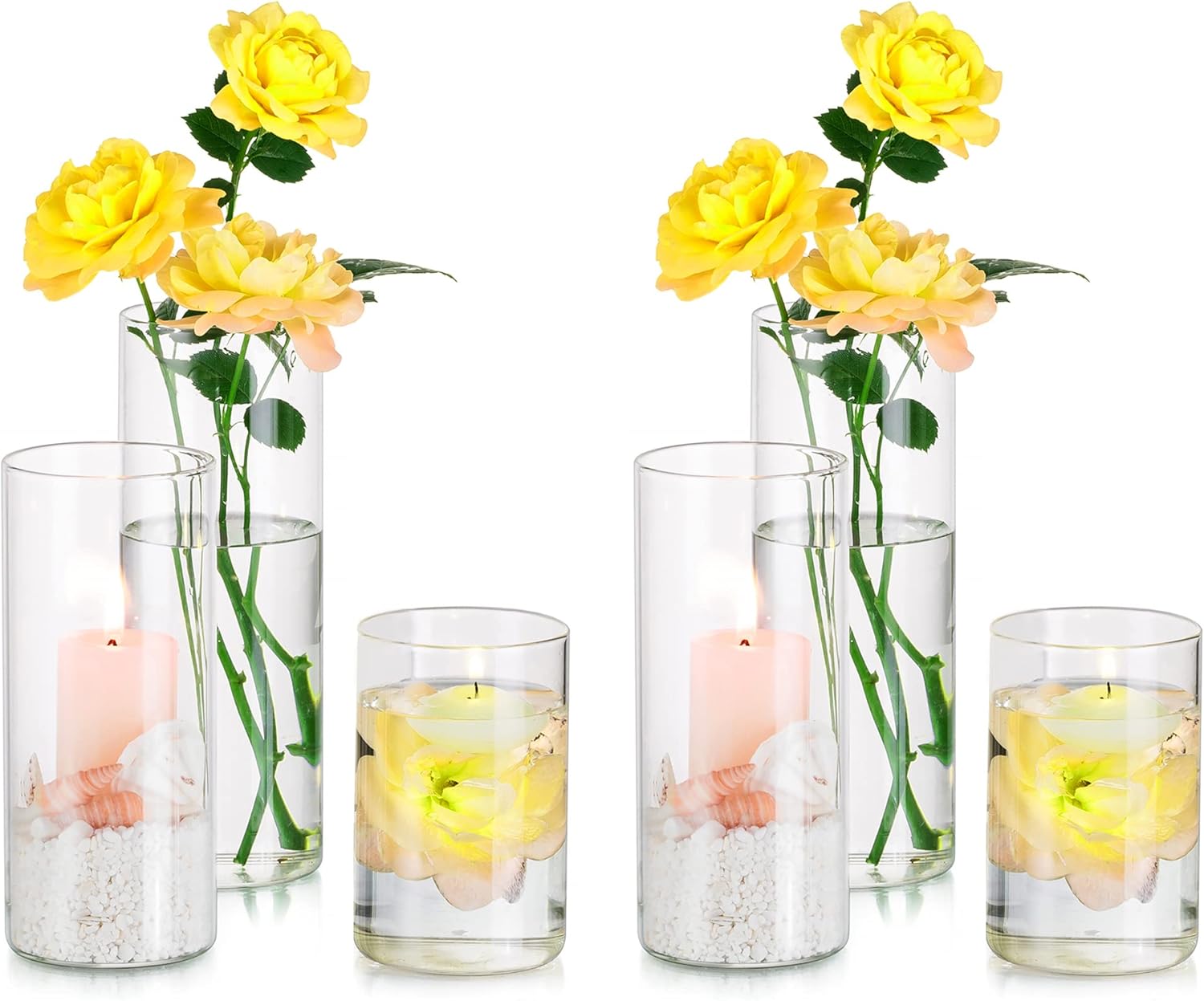 Hewory Glass Cylinder Vases Set of 6, Tall Clear Glass Vase for Flowers