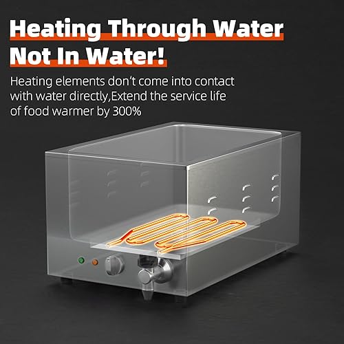 Miniatura 3 de TOPKITCH Calentador de alimentos comercial de 3 bandejas con tanque de agua sin fugas y 3 de 13 de tamaño GN de 13, estación de sopa de encimera,