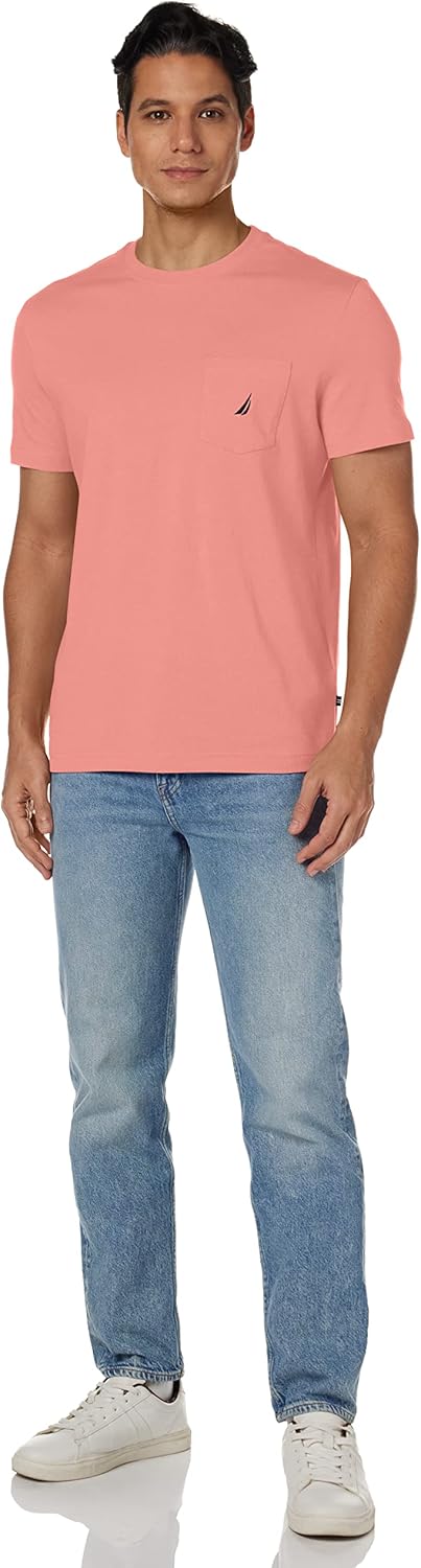Nautica Men's Solid Crew Neck Short-Sleeve Pocket T-Shirt 3X-Large Big Tall Pale Coral