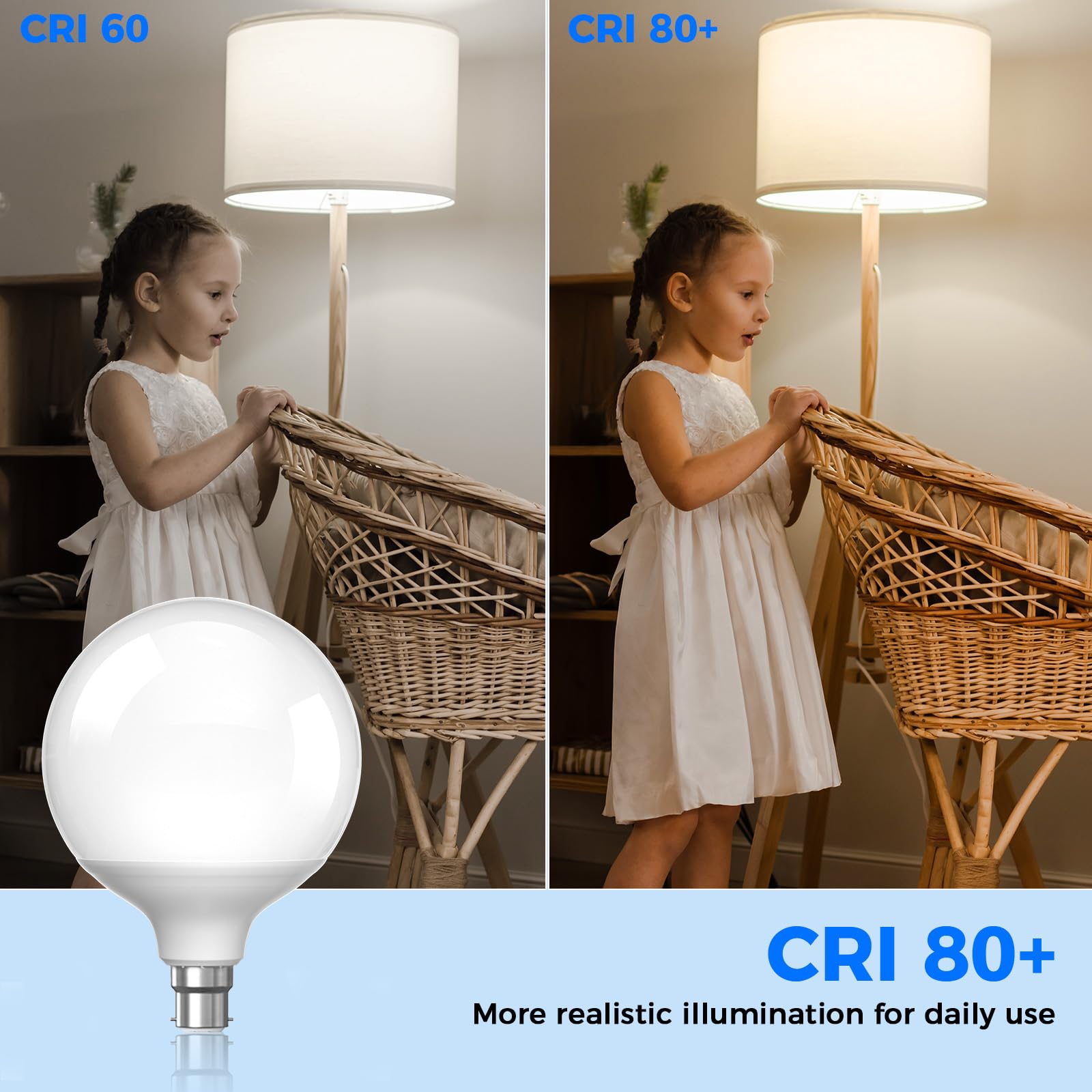 TobeBright Large Globe Light Bulbs Bayonet, Cool White 6000K, G120 B22, 20W(200W Equivalent), White Lampshade, Round LED Bulb - Image 3