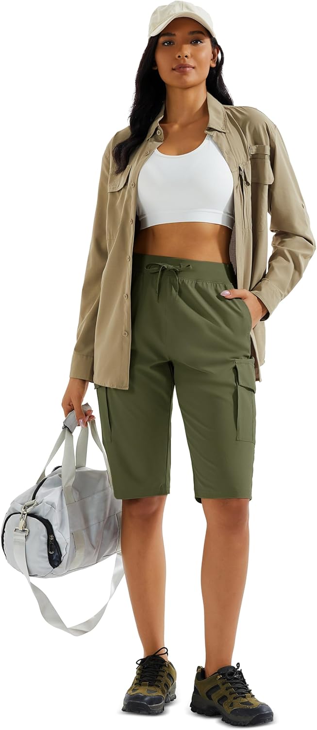 MAGCOMSEN Women's 13" Long Hiking Shorts UPF50+ Lightweight Quick Dry Knee Length Bermuda Cargo Shorts with 6 Pockets - Image 6