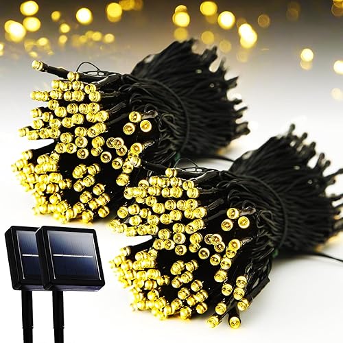 Miniatura 1 de Paquete de 2 240 luces LED solares de Navidad al aire libre, total de 110 pies de luces solares para exteriores, luces parpadeantes de Navidad