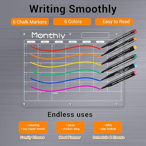 Miniatura 5 de Calendario acrílico magnético para refrigerador, 2 piezas, calendario magnético de borrado en seco, pizarra transparente de borrado en seco para