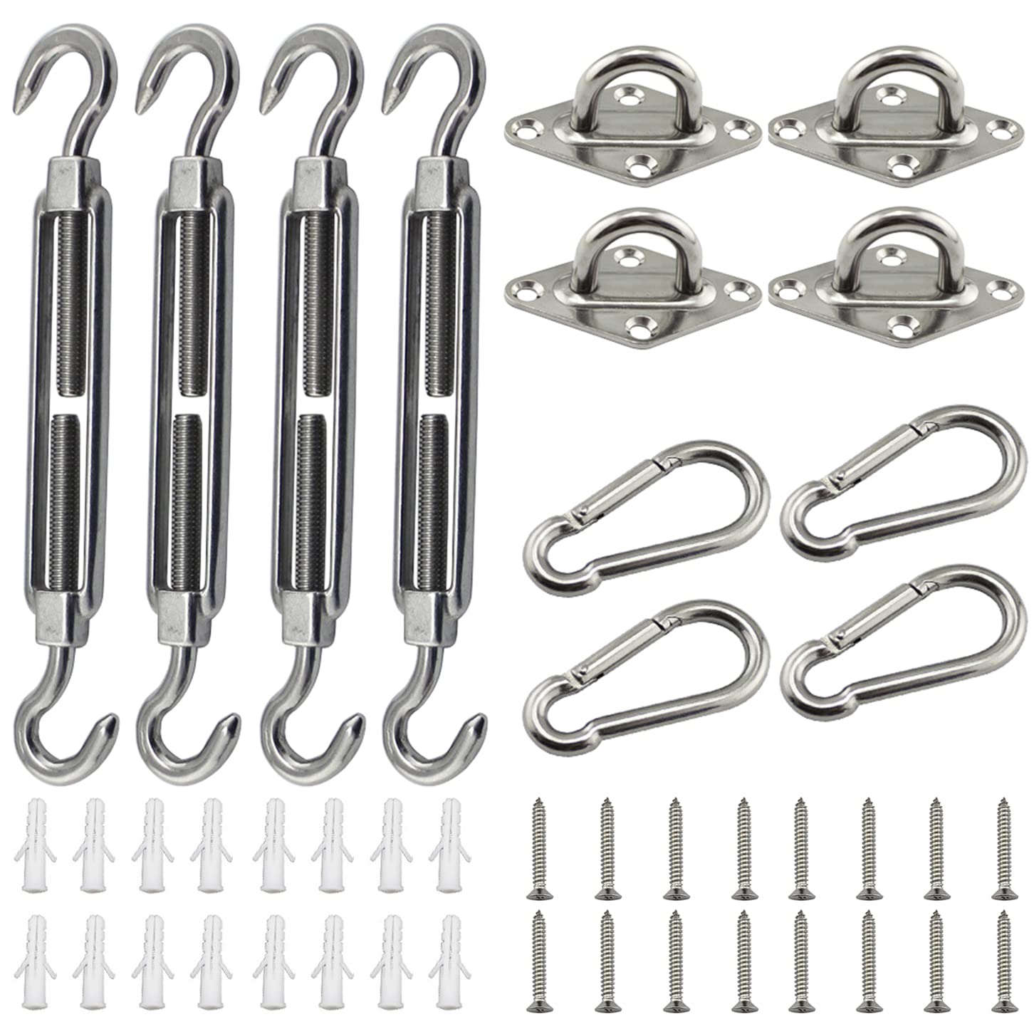 URbazaar44 Pcs Shade Sail Hardware Kit,Sun Shade Sail Fixing Kit,6 inch Heavy Duty Anti-Rust 304 Stainless Steel for Triangle Rectangle Sun Shade Sail Installation,Garden Outdoors