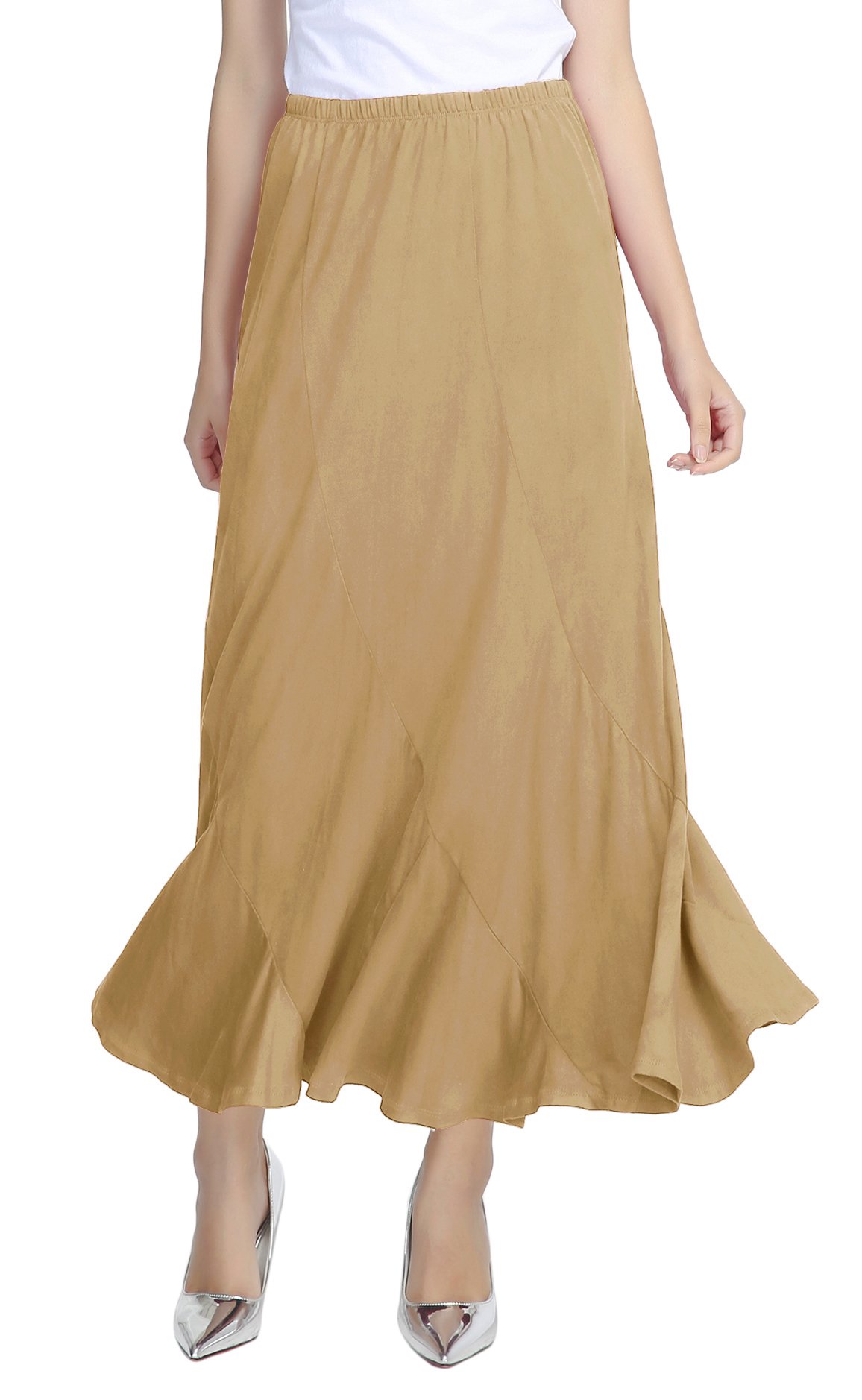 Urban CoCoWomen's Vintage Elastic Waist A-Line Long Maxi Skirt