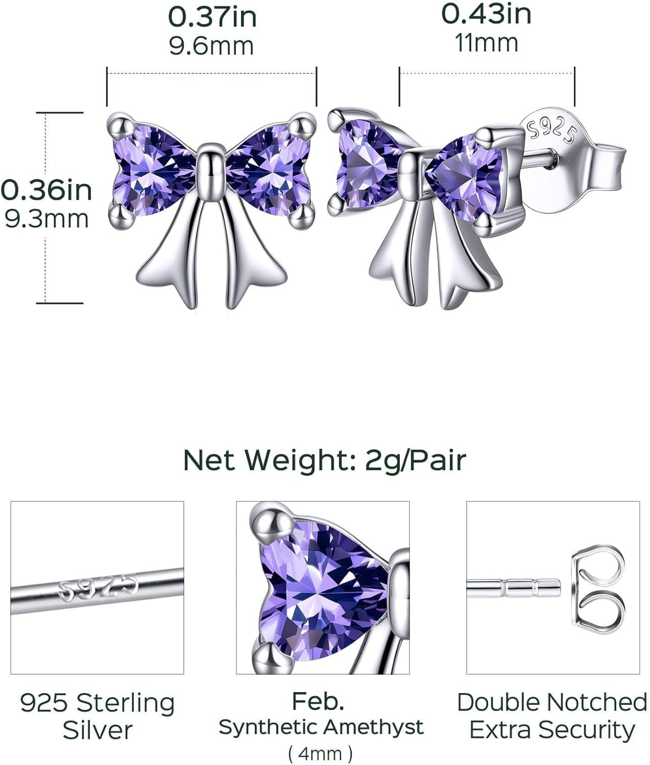 ChicSilver Sterling Silver Bow Earrings for Women Hypoallergenic Cute Earrings Sterling Silver Birthstone Earring with Gift Box