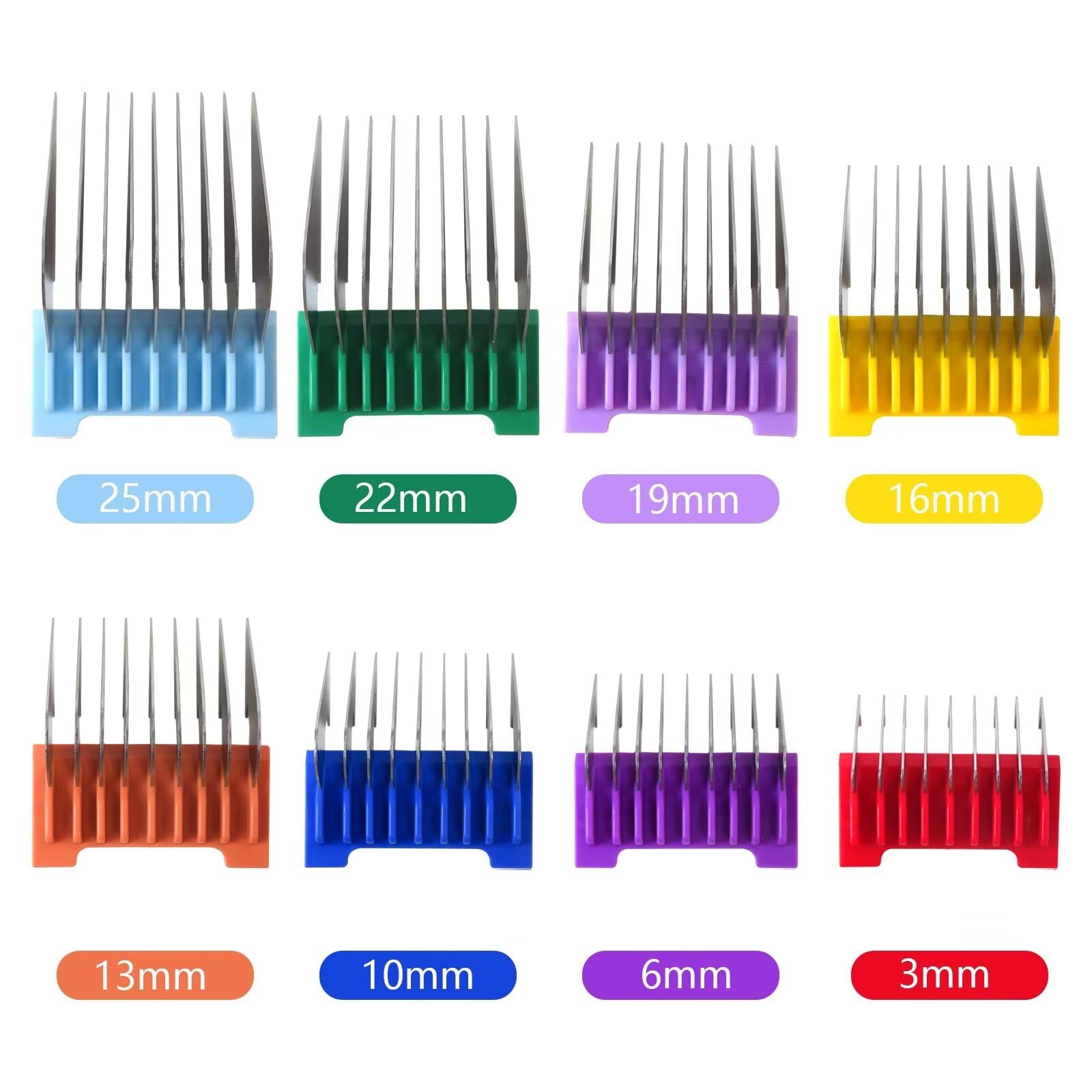 HaeKap 2024 Update Animal Stainless Steel 8 Color Guide Comb Set for W-AHL Bravura Arco Chromado Figura Guards Clipper(Cutting Length 3mm-25mm)