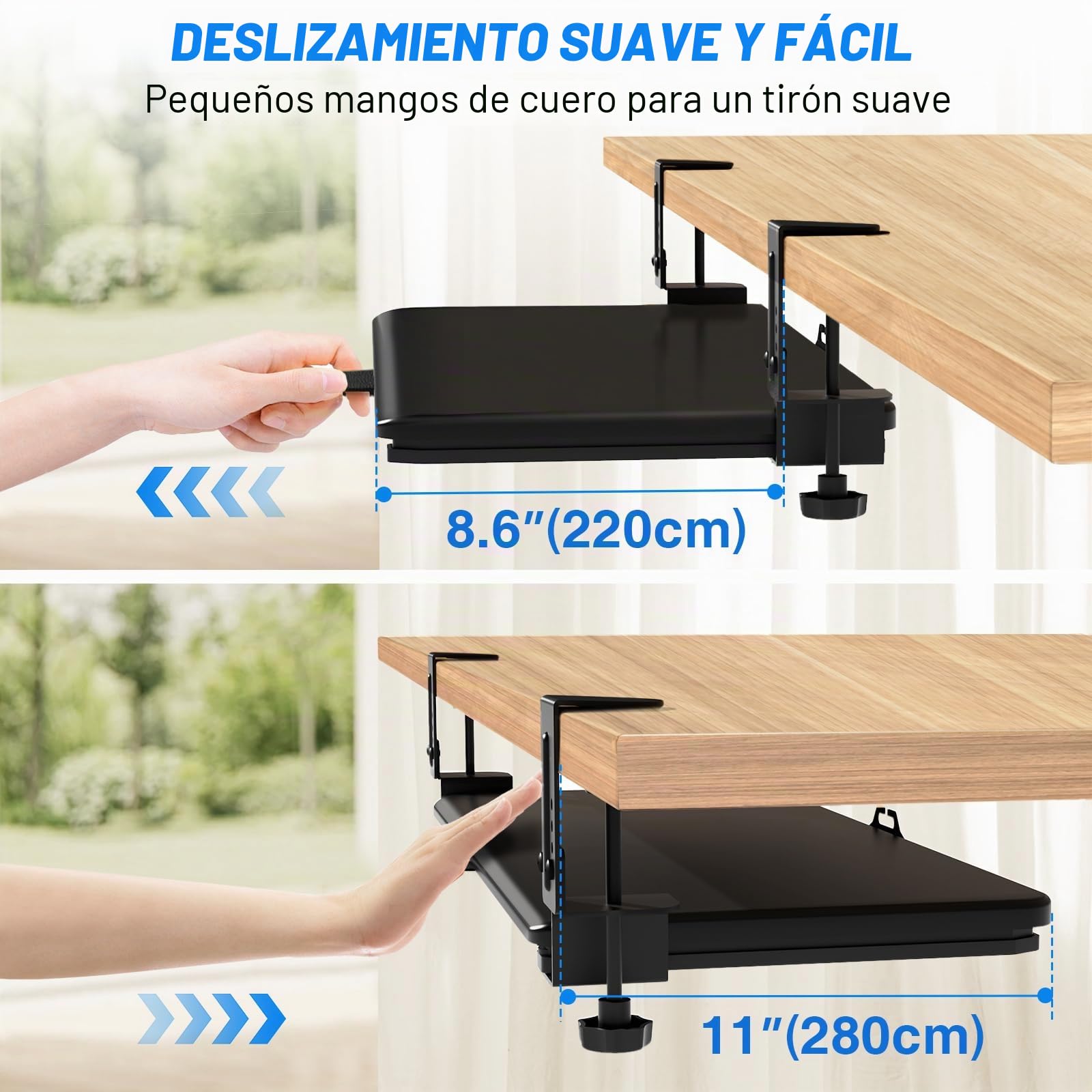 5Rcom Bandeja Teclado Bajo Mesa, Soporte Teclado Ordenador THK 8-50mm, Almacenamiento Multifuncional para Portátil, Bandeja Teclado de 650 x300 mm, Escribir, Hogar u Oficina (Negro)