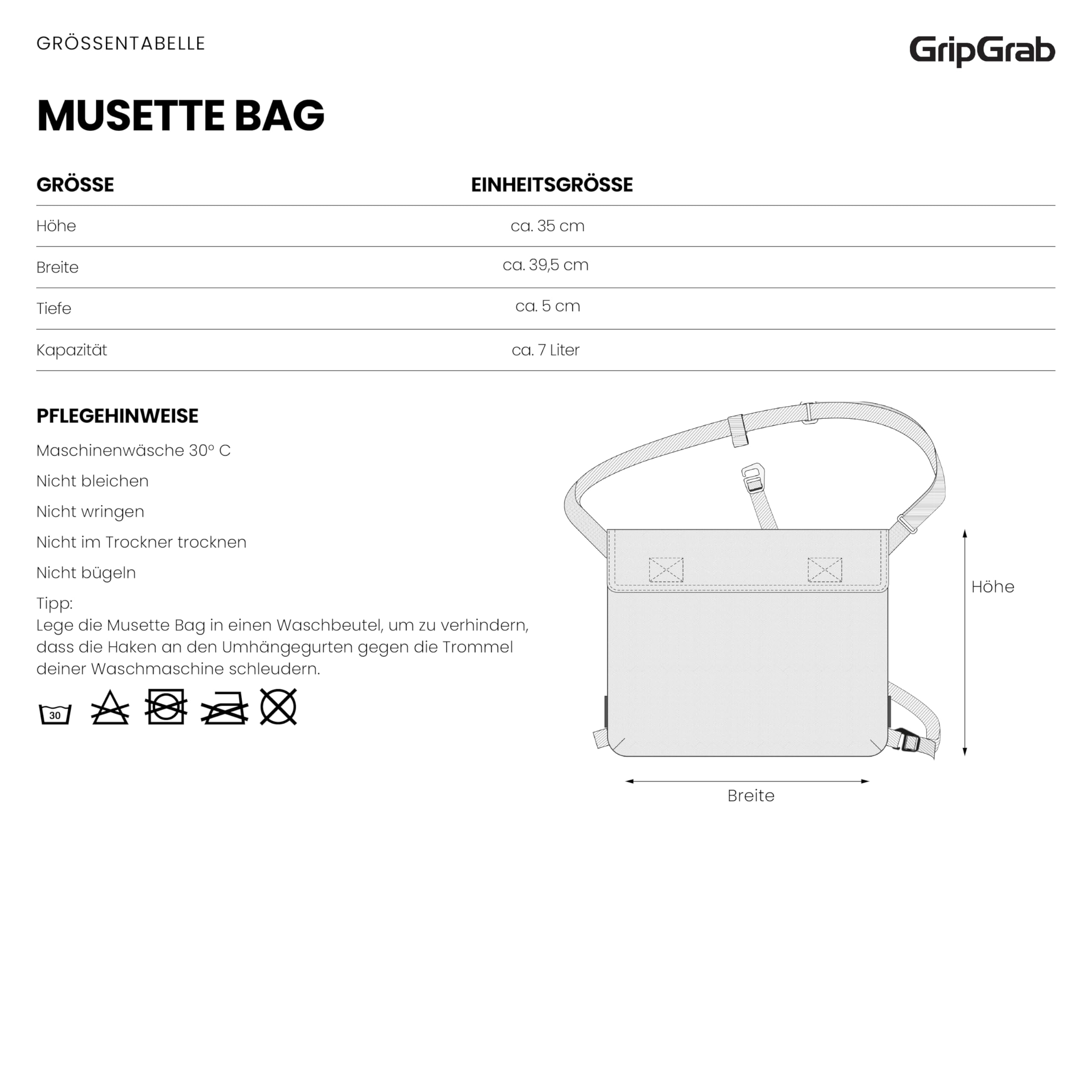 GripGrab R.A.Y. Musette Bag – Fahrrad Umhängetasche 7L Messenger Tasche | Cycling Musette Bag aus Bio-Baumwolle – Schultertasche & Messenger Bag – 7L Volumen für Fahrradhelm, verstellbarer Gurt