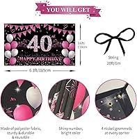 Vista 2 de Cartel de fondo de 40 cumpleaños rosa intenso, decoraciones de feliz cumpleaños 40 para mujeres, fiesta de cumpleaños de 40 años, accesorios