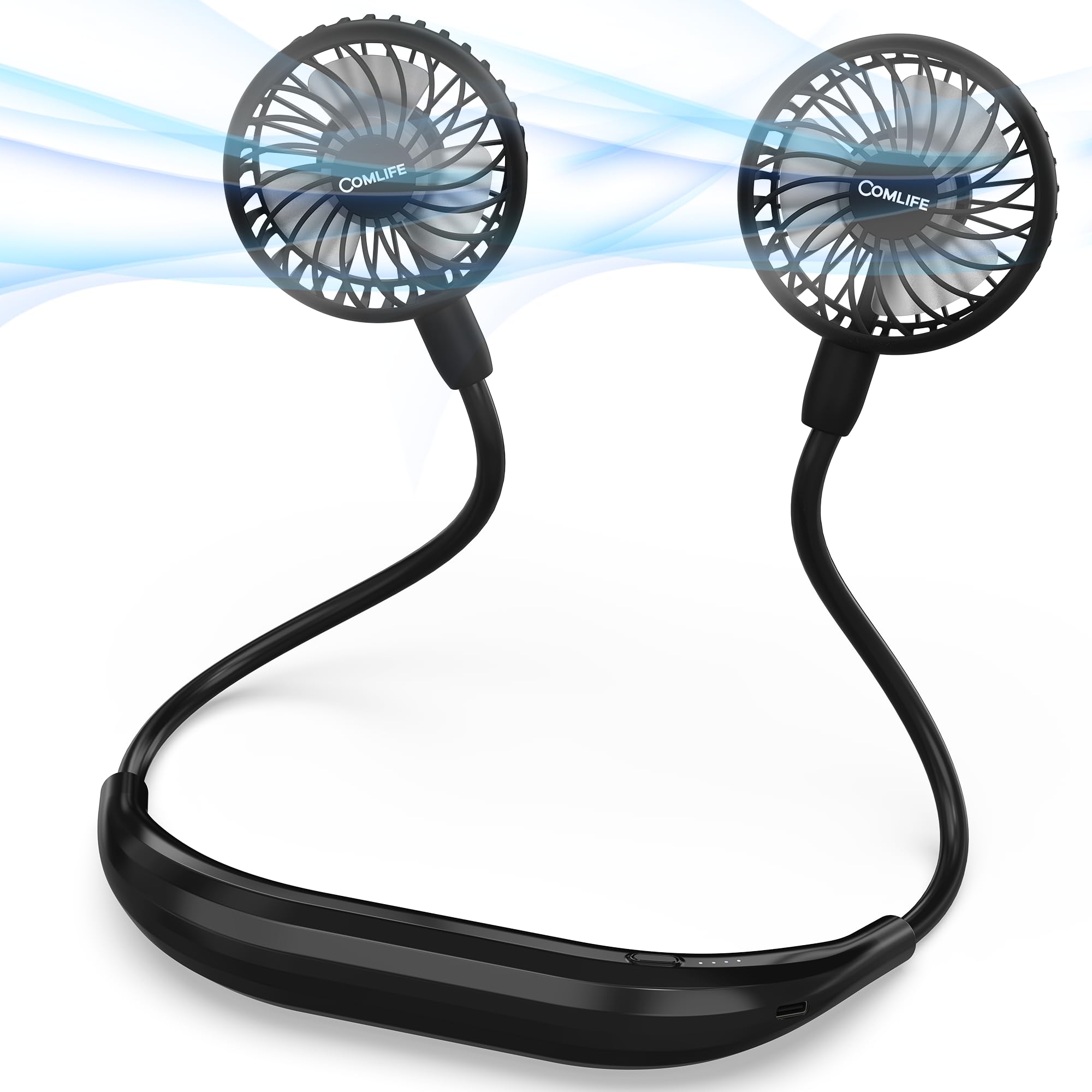 COMLIFE Portable Neck Fan, 2600mAh Battery Operated Ultra Quiet Hands Free USB Fan with 6 Speeds, Strong Wind, 360° Adjustable High Flexibility Wearable Personal Fan for Home Office Outdoor Travel
