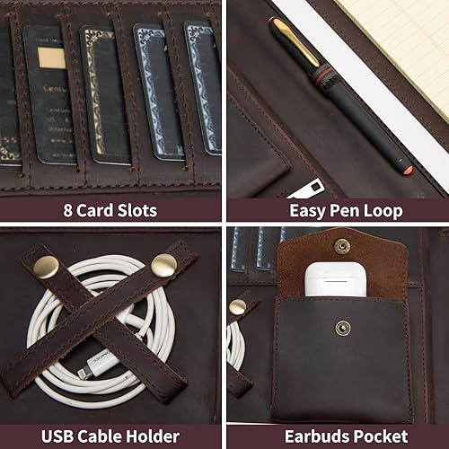 Miniatura 8 de Geslun Cartera de cuero genuino con asa y portapapeles, bloc legal (8.5 x 14 pulgadas), portafolio de cuero de grano completo con cremallera, 8