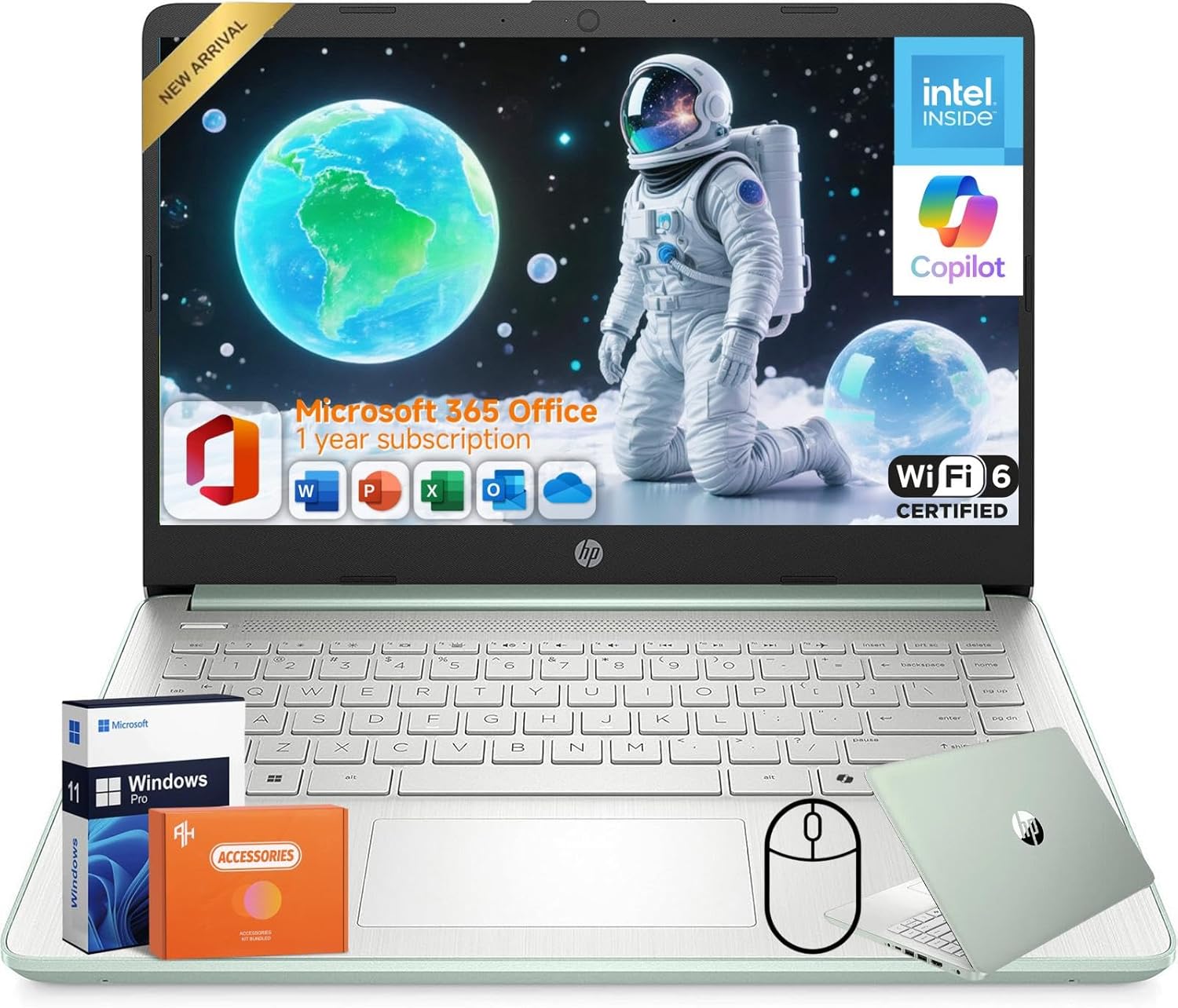 HP 2025 14" Business Student Laptop, Intel Processor N150, 1-Year Office 365, 16GB RAM, 384GB Storage(128GB UFS+256GB MSD), Copilot AI, Wi-Fi 6, Long Battery Life, Light, Windows 11 Pro, Accessories