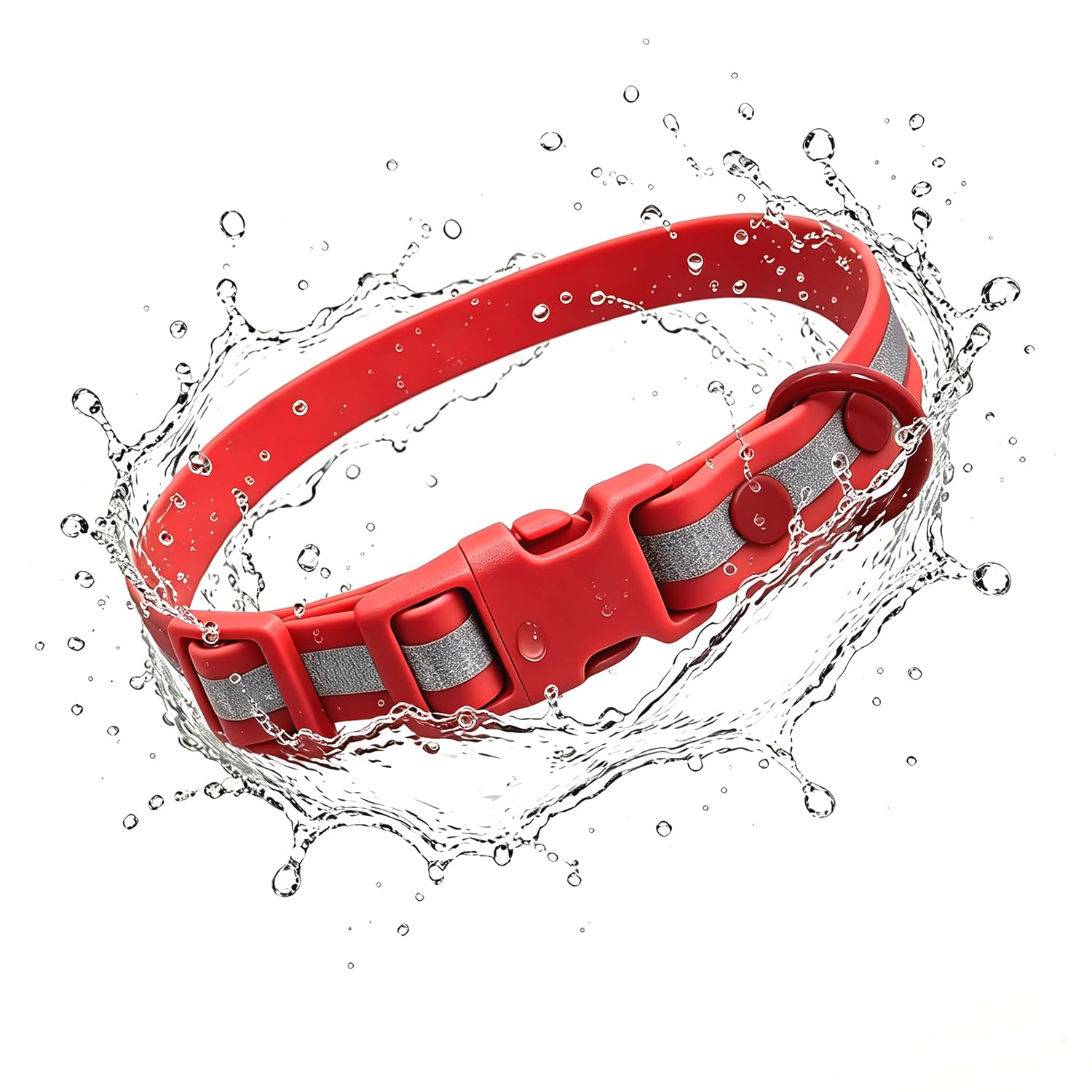 THAIN Waterproof Reflective Dog Collar –PVC Webbing with High Visibility Reflective Strip–Easy to Clean – Perfect for Daily Use & Night Walks – for Small Medium Large Dogs (Bright Red, S)