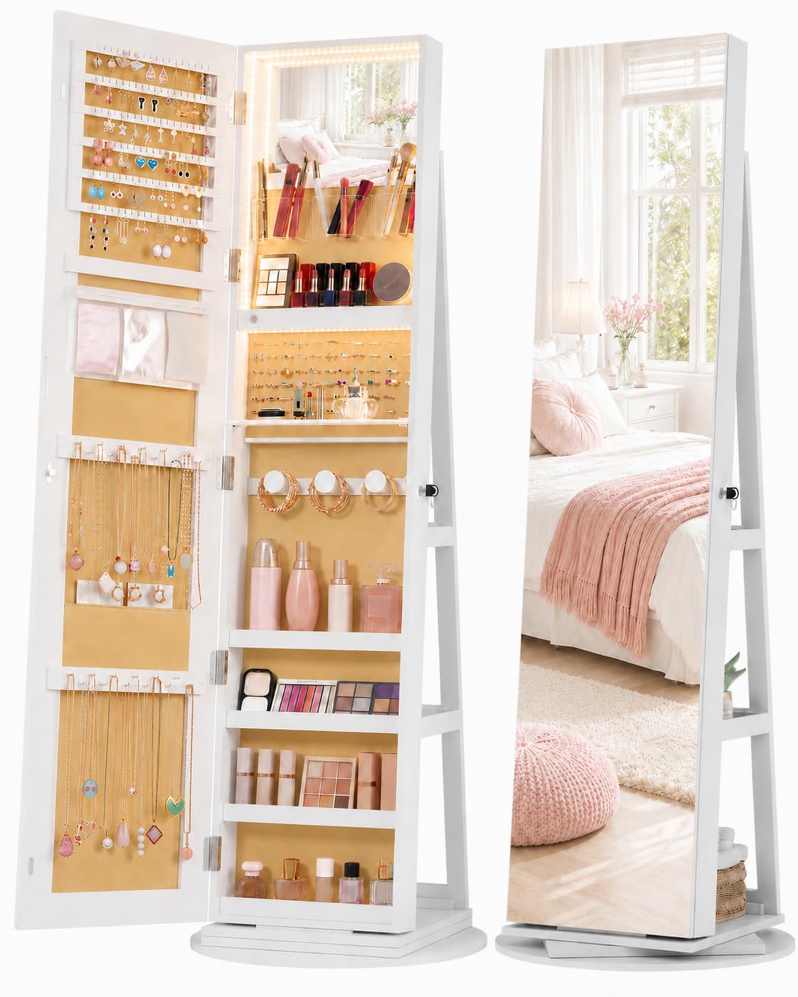 Amazon.com: Vlsrka 360° Swivel Mirror Jewelry Cabinet, Lockable
