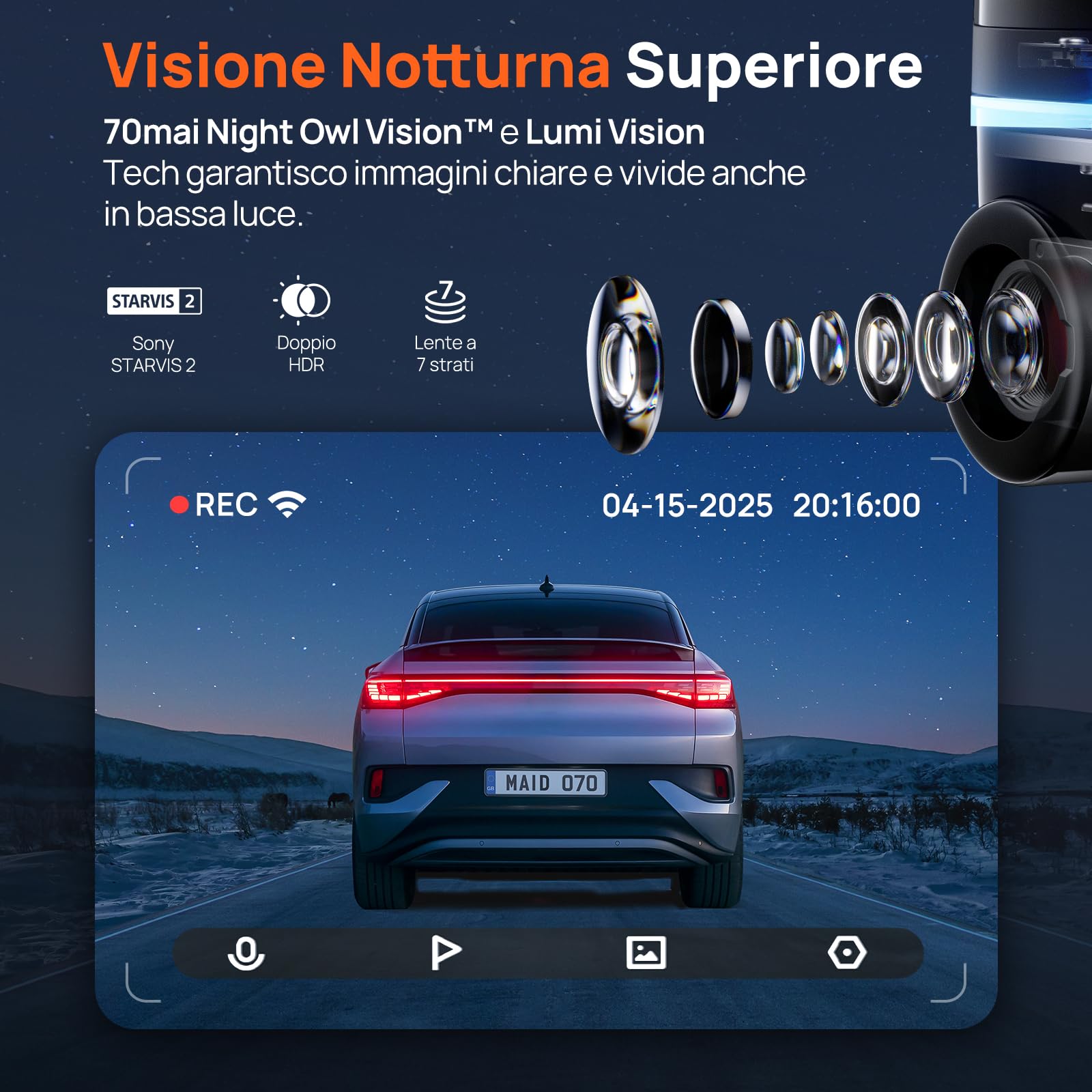 70mai Dash Cam 4K Omni, Dual-Channel 4K+1080P DashCam Auto 360 Gradi, Rilevamento Movimento AI, Visione Notturna, 5GHz WiFi6 GPS Telecamera per Auto, Modalità Parcheggio 24H, Controllo APP, Max 512G