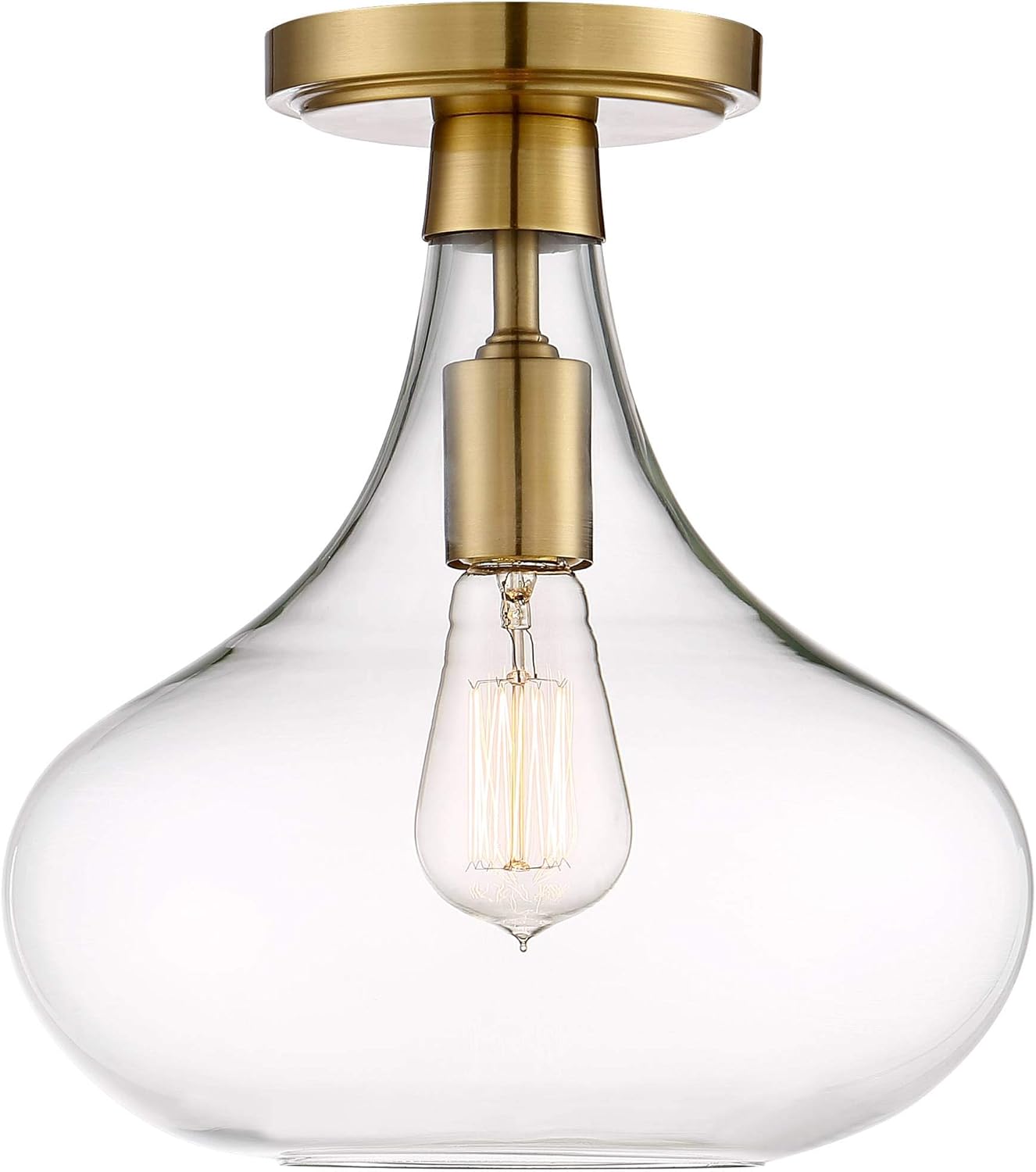 Warm Antique Brass and Clear Glass Semi-Flush Mount Ceiling Light