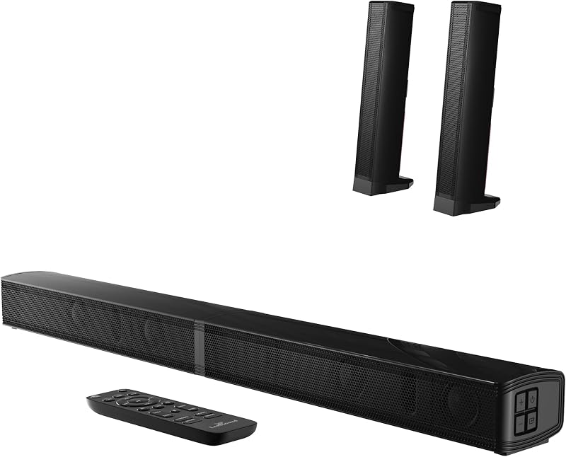 LARKSOUND Barra de sonido desmontable 2.2 de 32 pulgadas, sistema de sonido envolvente para TV | Barra de sonido desmontable de 90 W con tubos duales bass reflex, 3 modos de ecualizador, Bluetooth 5.3, HDMI ARC, óptico, AUX y USB.