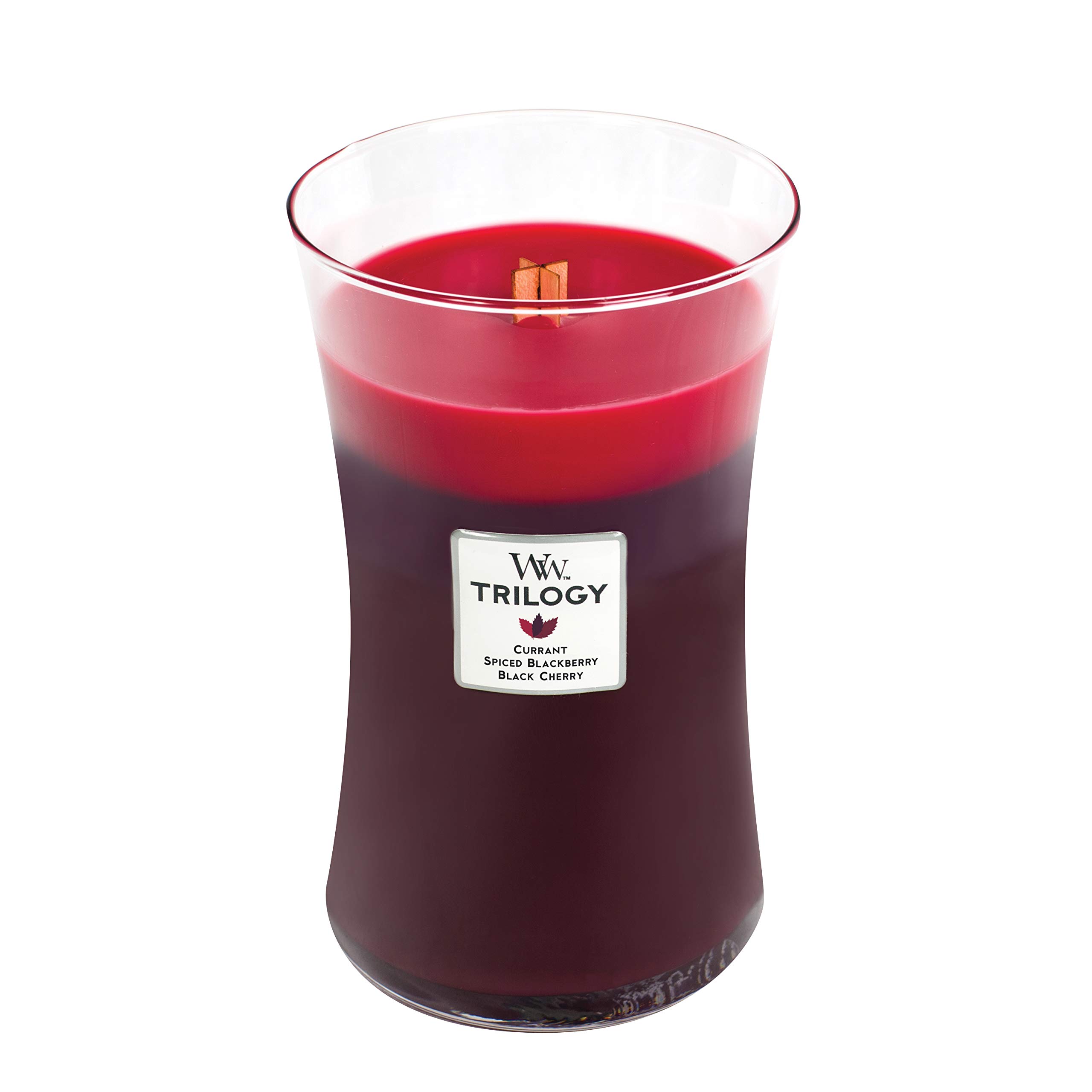Woodwick Hourglass Trilogy Candela Profumata Grande Con Stoppino Scoppiettante, Frutti Di Bosco Maturati Al Sole, Fino A 130 Ore, Multicolore (Sun-Ripened Berries), 10.2x 10.2 x 17.8 cm, 610 gr