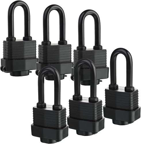 Miniatura 6 de Candado de acero laminado resistente al agua de 1.575 pulgadas con llaves para uso en exteriores e interiores (paquete de 6)