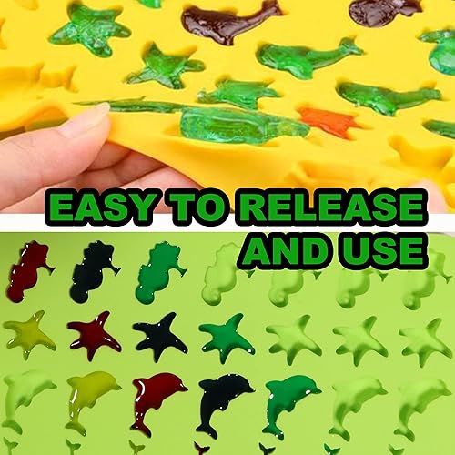 Miniatura 7 de KRLIFCSL Mini moldes de silicona para caramelos de animales marinos de gomita, incluyendo hipocampo, estrellas de mar, delfines, ballenas, conchas