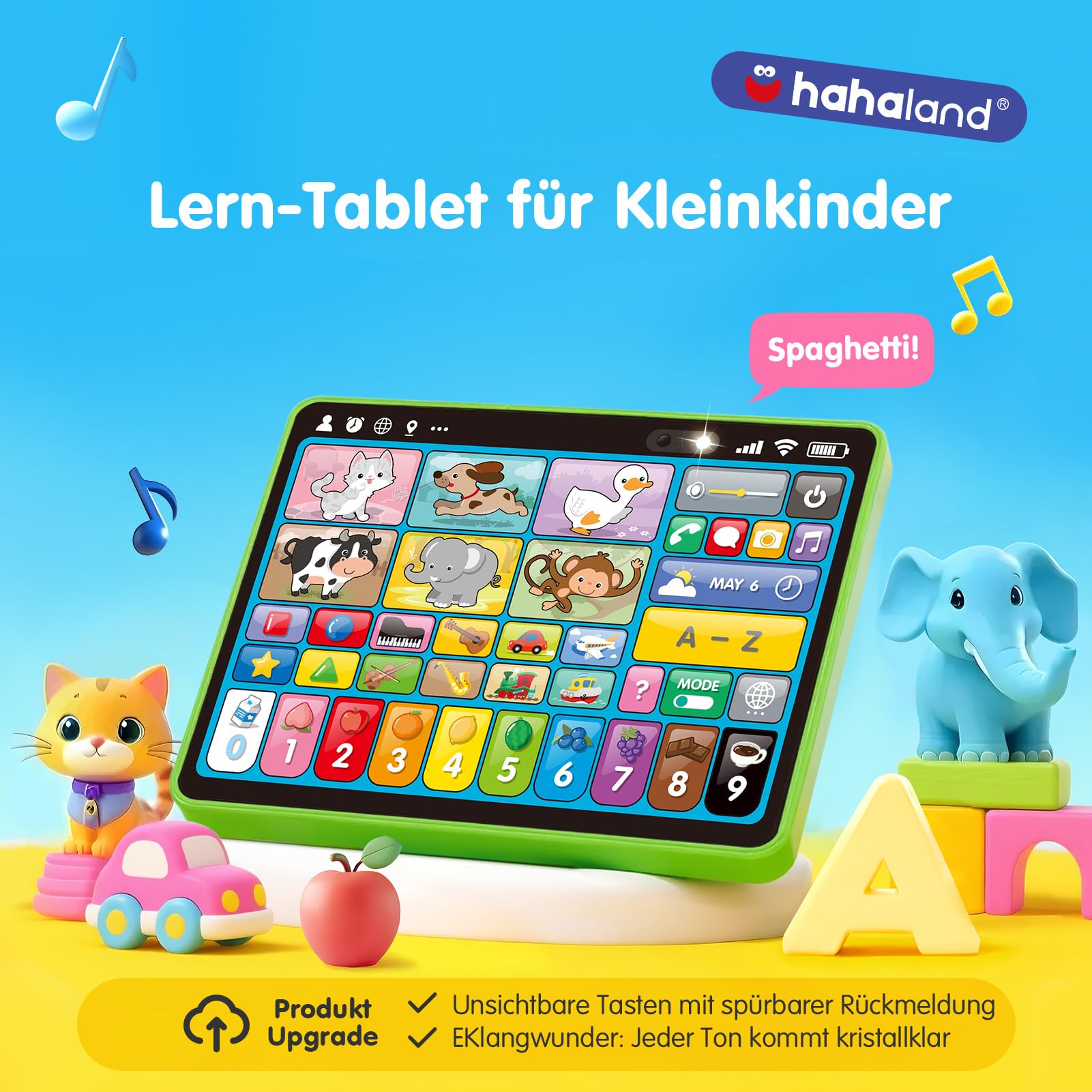hahaland Kinder Laptop Baby Tablet für 1 2 3 Jahr alte Jungen Mädchen, Augenfreundliches Elektrisches Lernspielzeug mit Words,Zahlen,Alphabete,Songs, Montessori Spielzeug (EN/DE/FR/IT/ES)