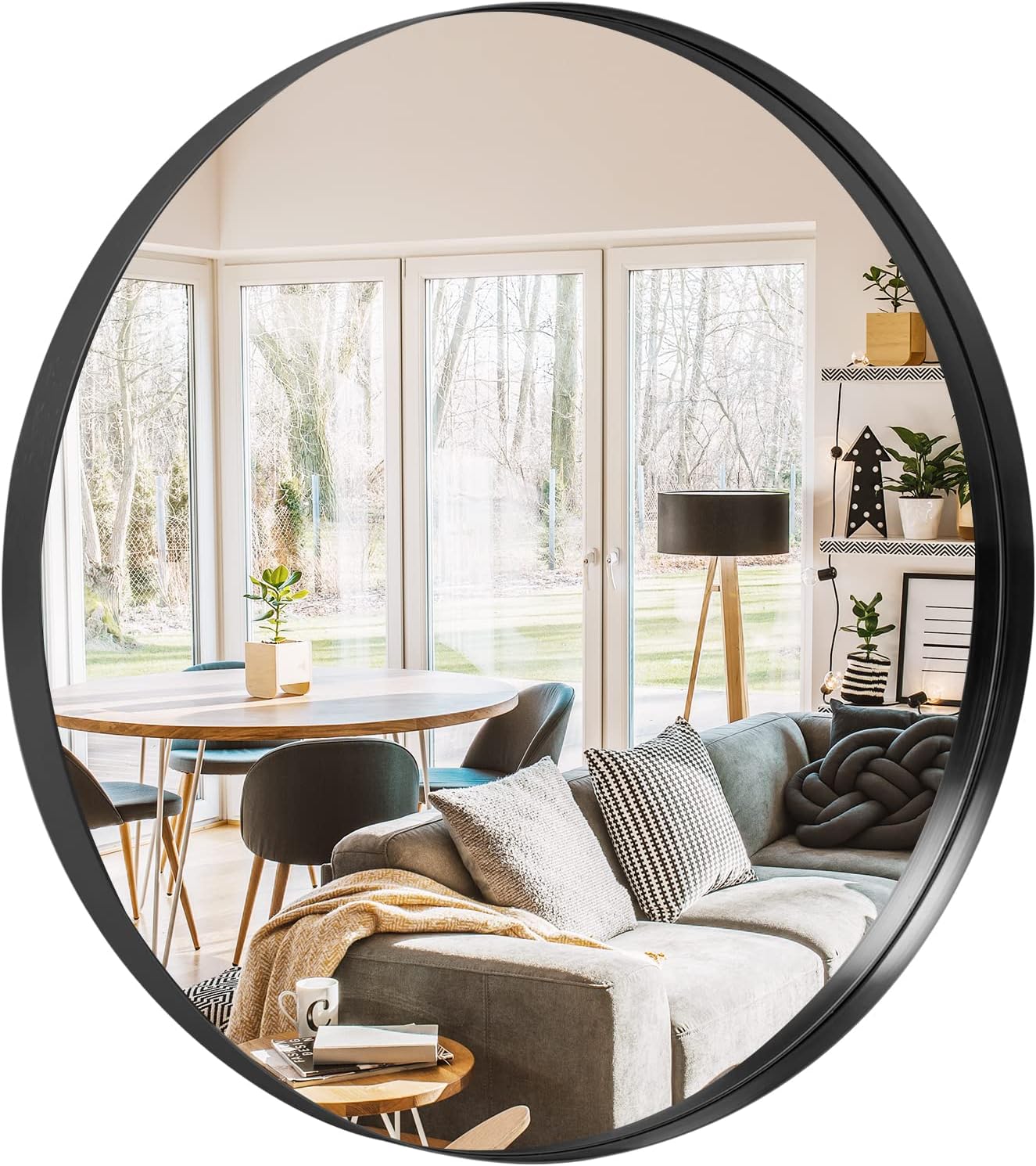 NeuType Round Mirror Circle Mirror 32 Inch Aluminum Alloy Frame Wall Mirror Large Vanity Hanging Decorative Mirrors for Entryway, Bathroom, Bedroom, Living Room (Black, Recessed)