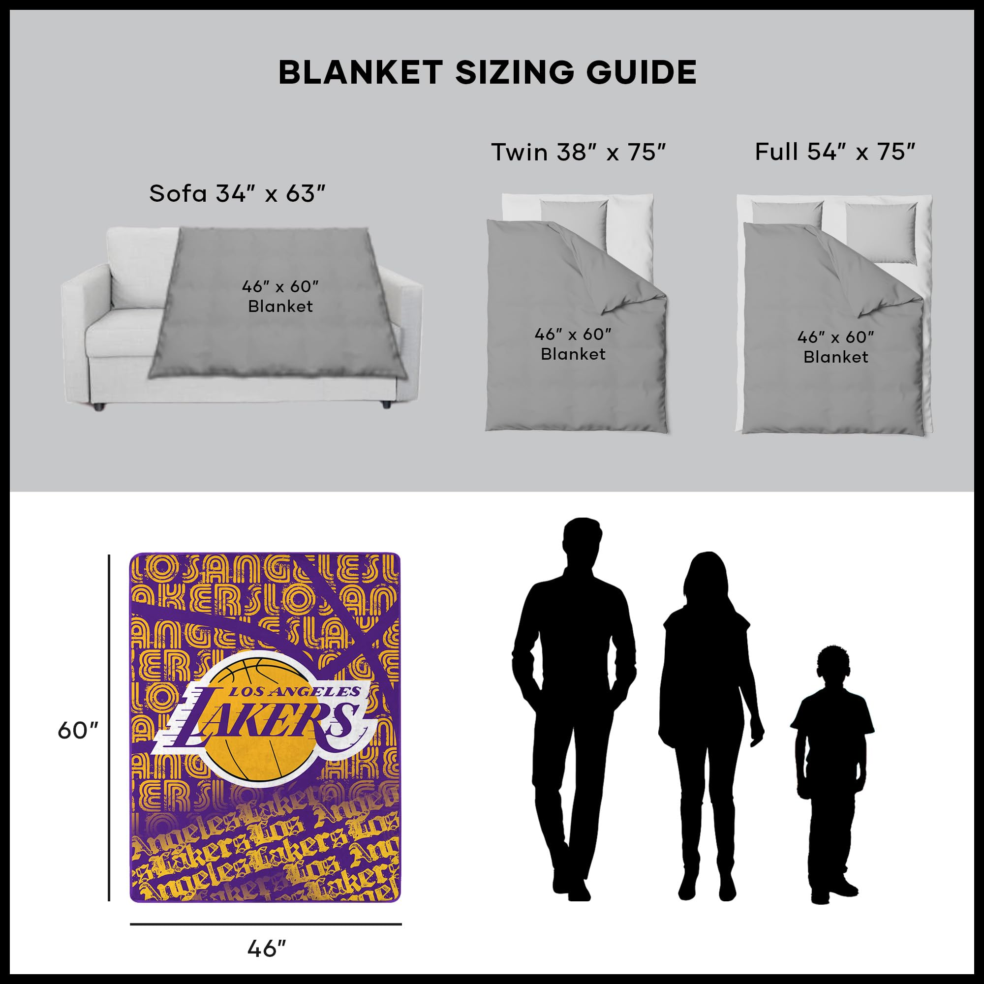 Northwest The Company NBA Los Angeles Lakers Redux Micro Raschel, 116,8 cm da 152,4 cm