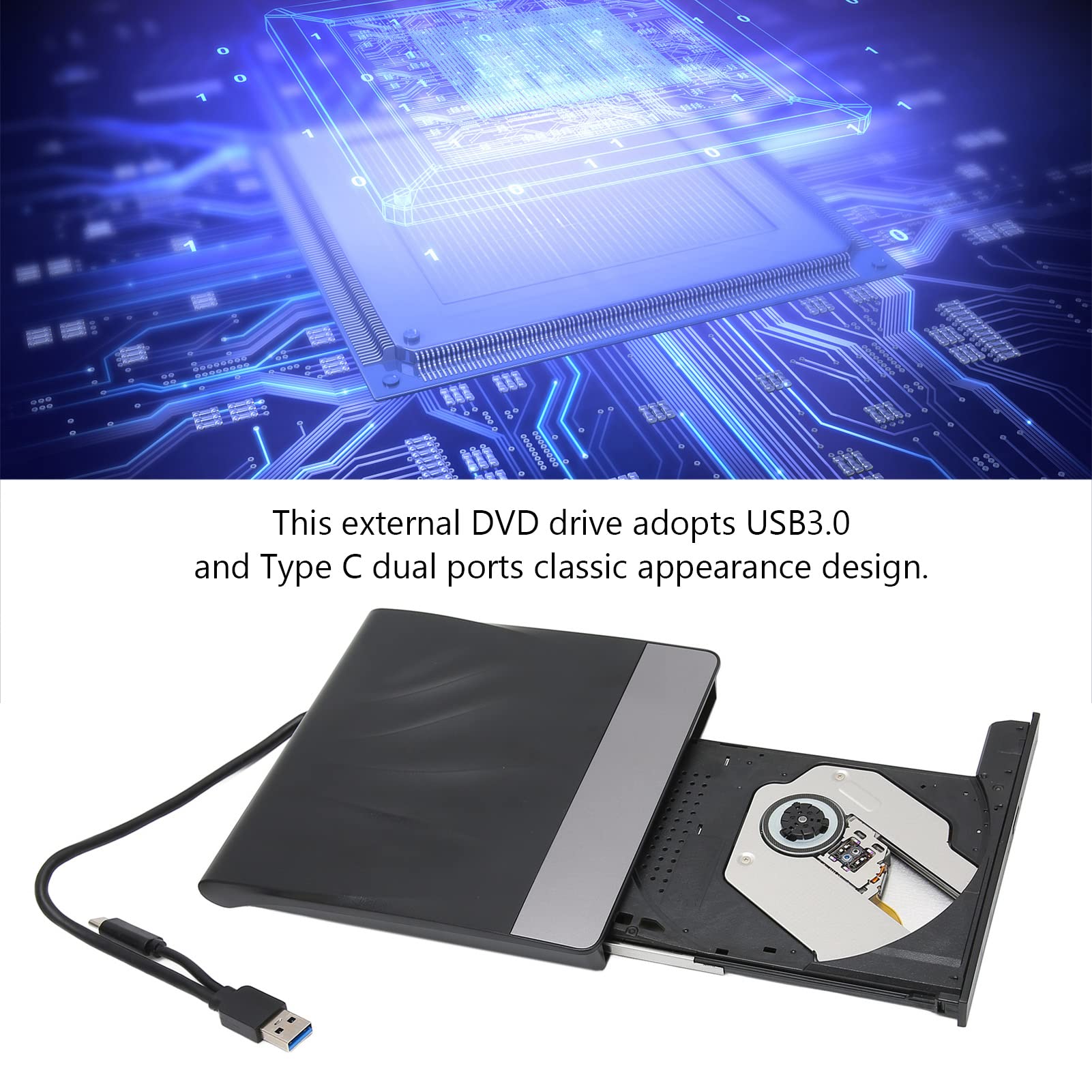 Externes DVD Laufwerk, USB 3.0 und Typ C Dual Ports Low Noise Dos Boot und Systemwiederherstellungsprobleme CD Brenner, Eigenständiger Plug and Play Betrieb für CD DVD für Win10(Blu-Ray-Brennen)