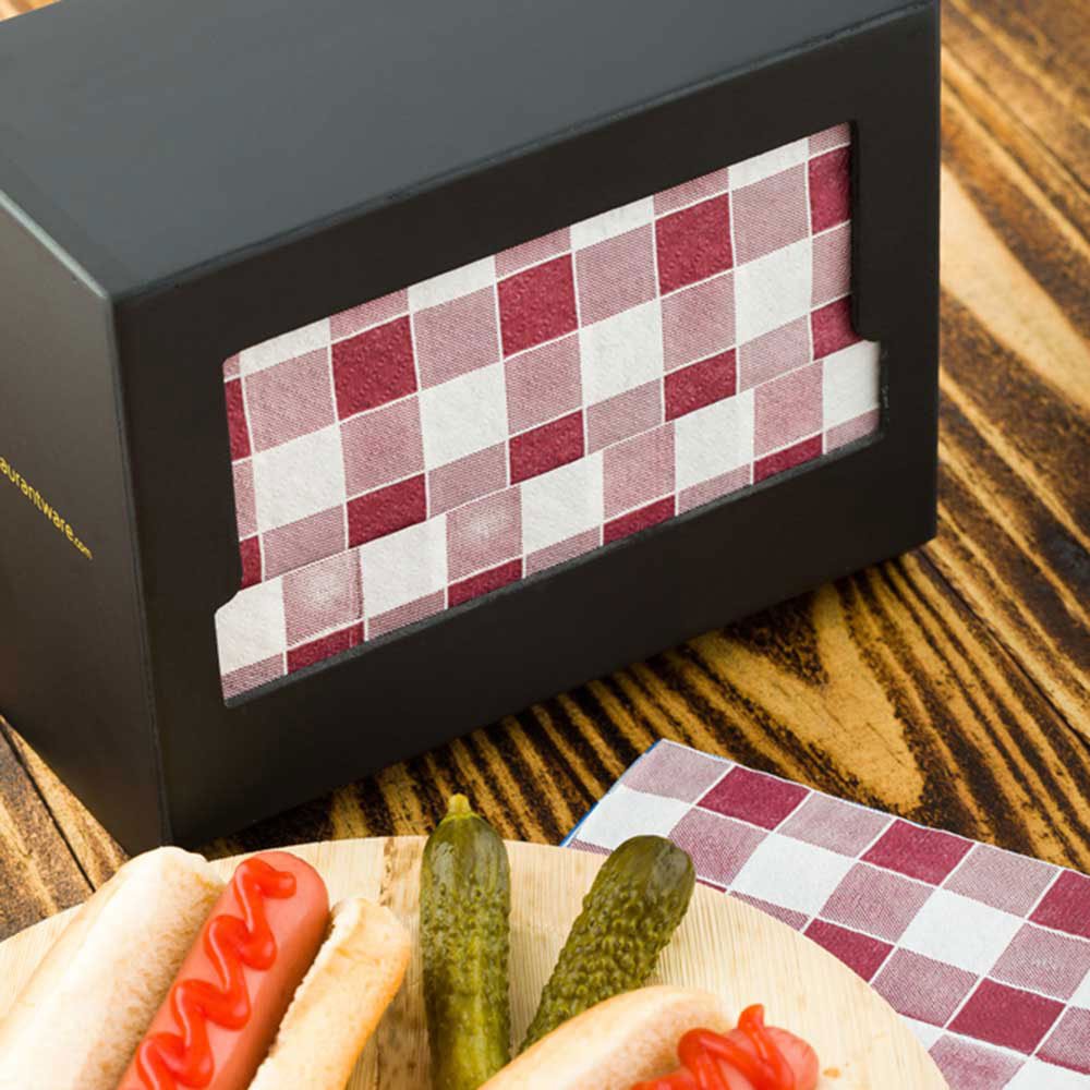 Dispensador de servilletas reciclado con estampado de picnic, negro, 7 x 4 pulgadas, caja de 1 unidad Restaurantware