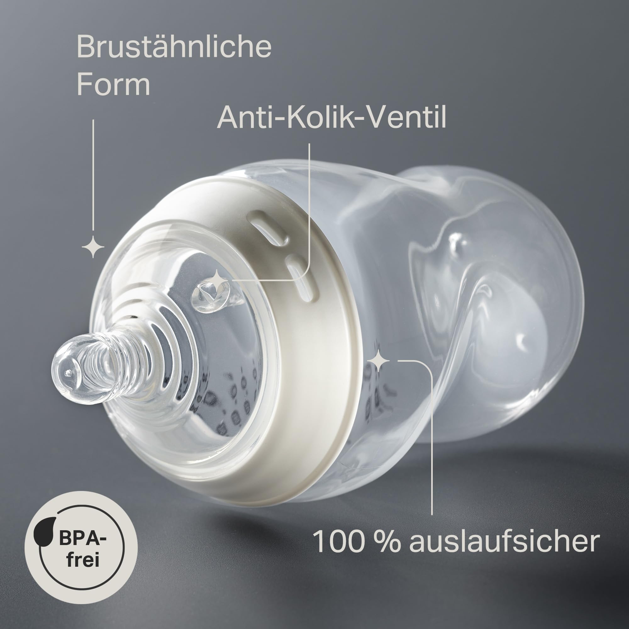 Tommee Tippee-Babyflaschen, Natural Start Anti-Kolik-Flasche 260ml, 6er-Pack, brustähnl. Sauger, Anti-Kolikventil, selbst steril., Zubehör, dekor.,