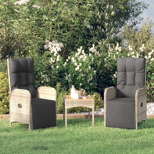 Patio Reclining Chairs 2 Pcs with Table Gray Poly Rattan Outdoor Patio Dining Lawn Outdoor Dining Chairs Sillas para Comedor for Picnic Beach Living