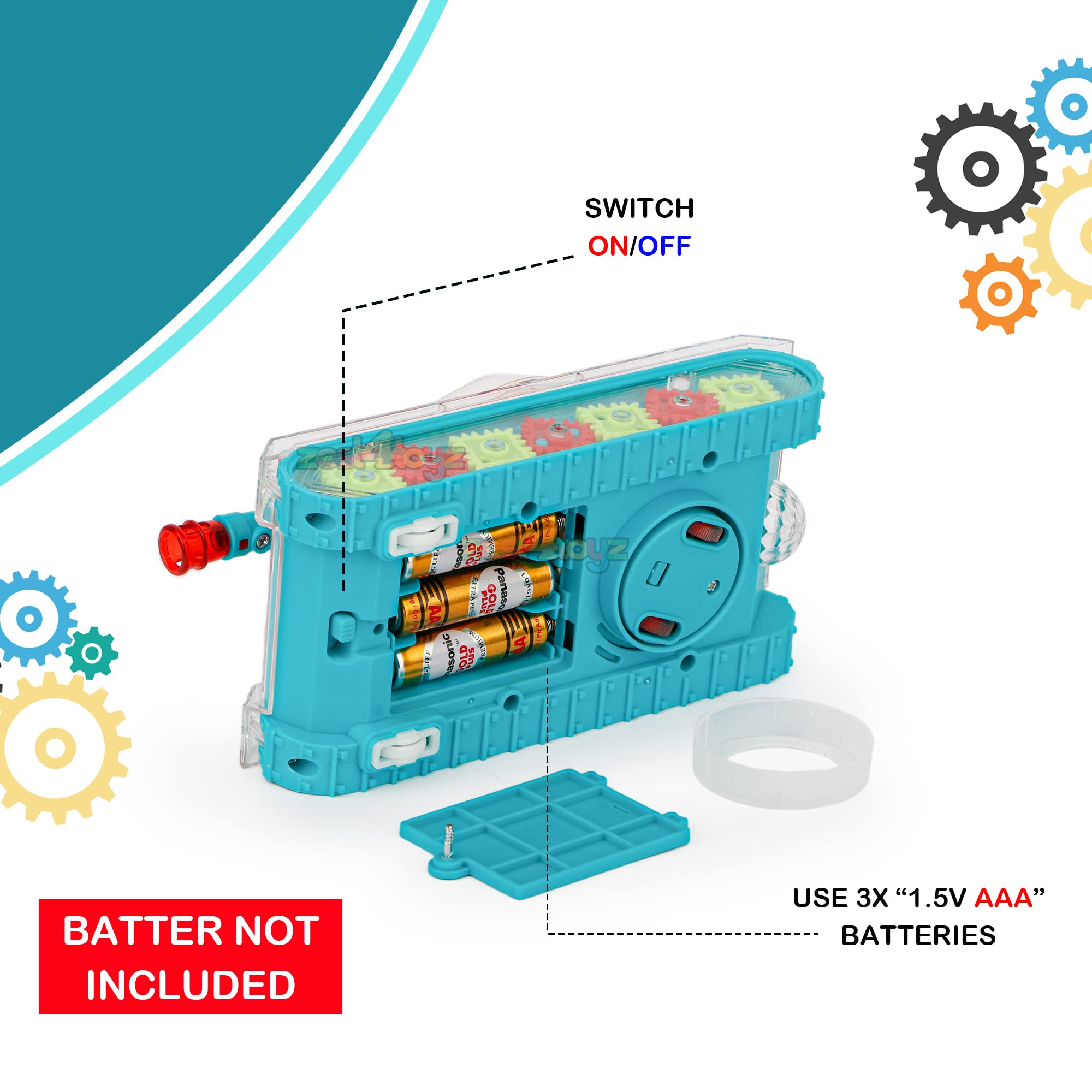 Zest 4 Toyz Army Tank Toy for Kids Transparent Gear Tank with Led Lights 360 Degree Rotation Bump and Go Toys for Boys & Girls Musical Toy Car for Kids (Gear Army Tank) - Multicolor 4