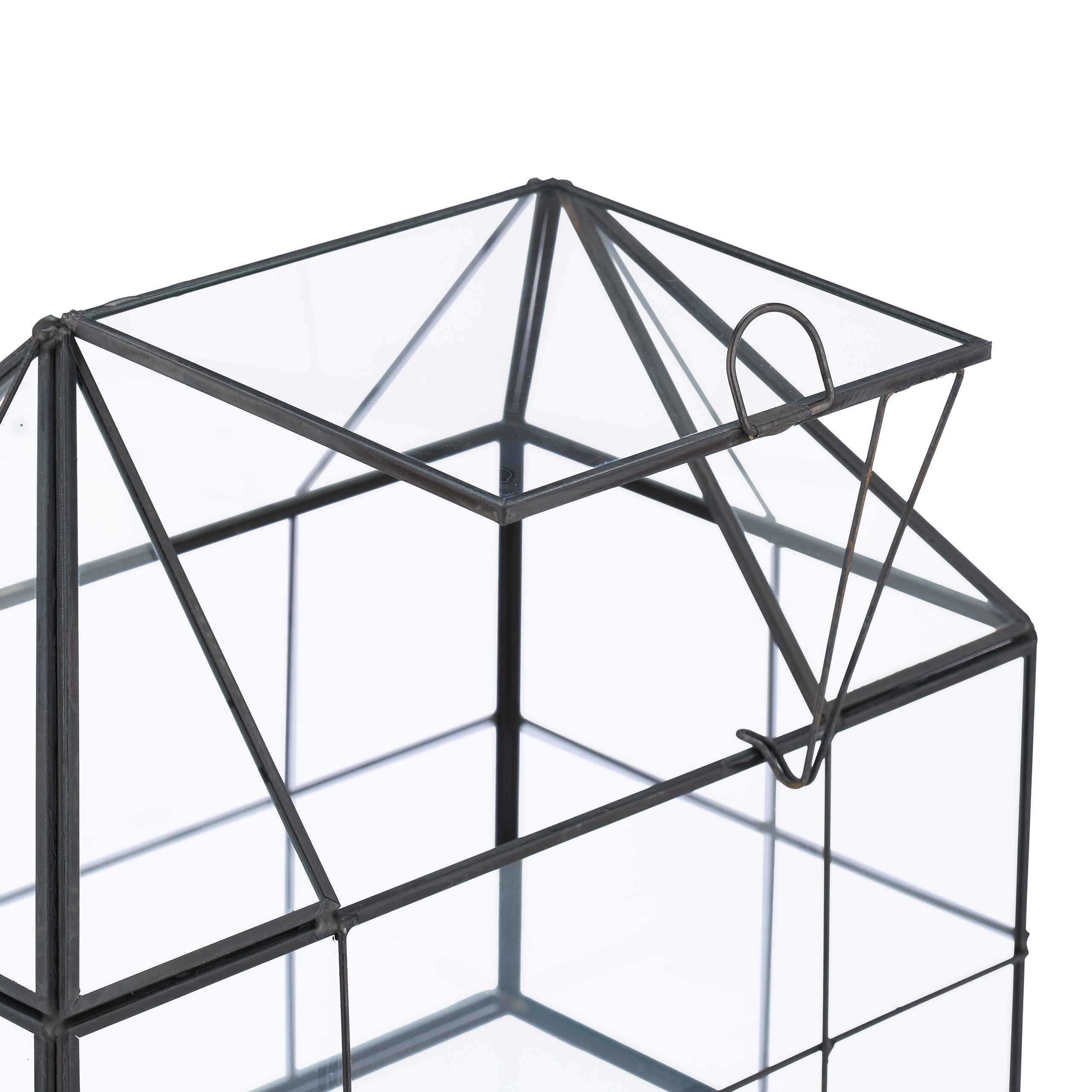 Relaxdays Terrario Plantas, Cristal y Cobre, 21x23x14 cm, Casa Decorativa Vidrio para Cactus y Musgo, Terrarium, Negro