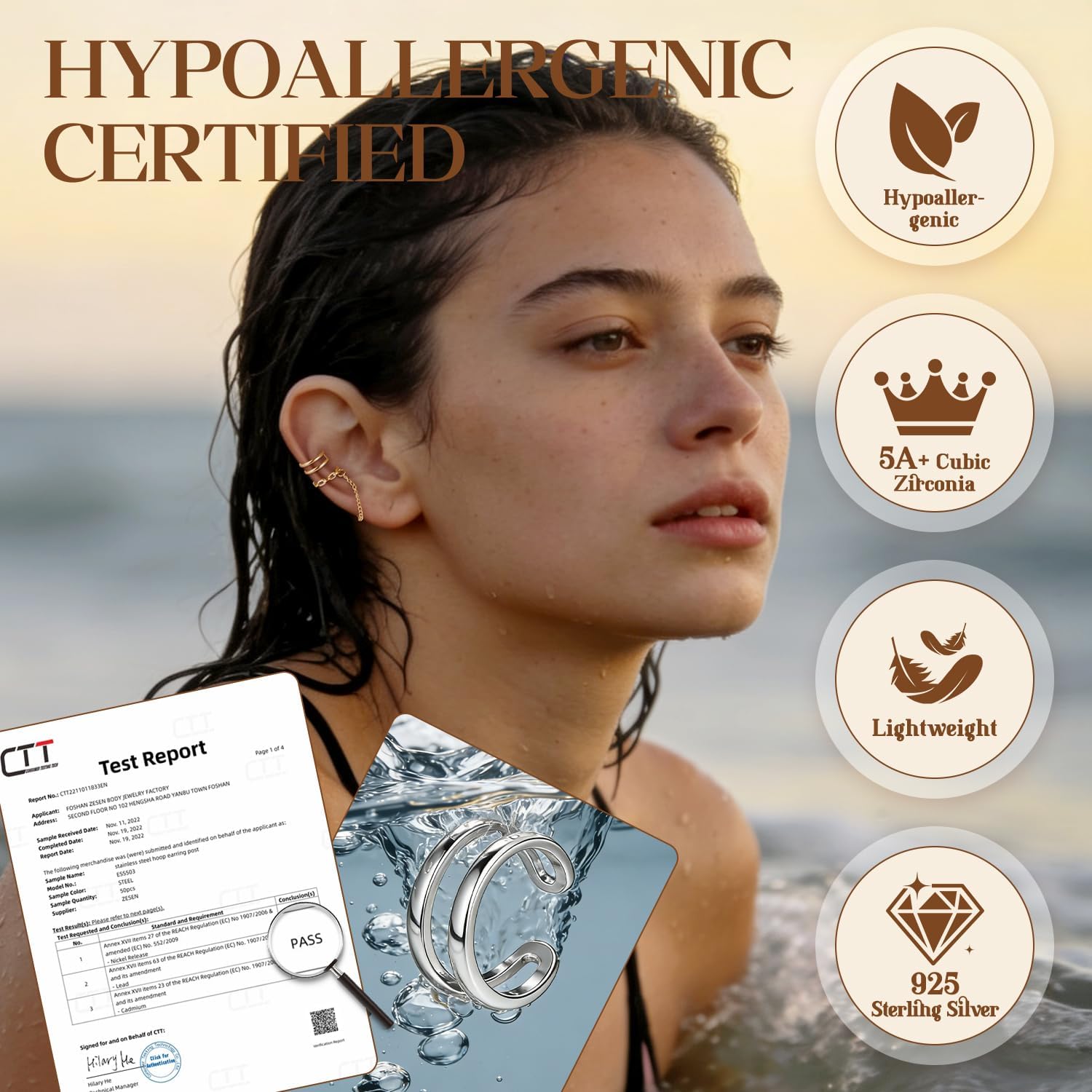 SPORCLO Ear Cuff Earrings for Women Non Piercing Helix Cartilage Clip on Ear Cuffs 14K Gold Plated & Sterling Silver Stainless Steel Hypoallergenic Huggie Hoop Fake Earring Set Jewelry Gift - Image 4